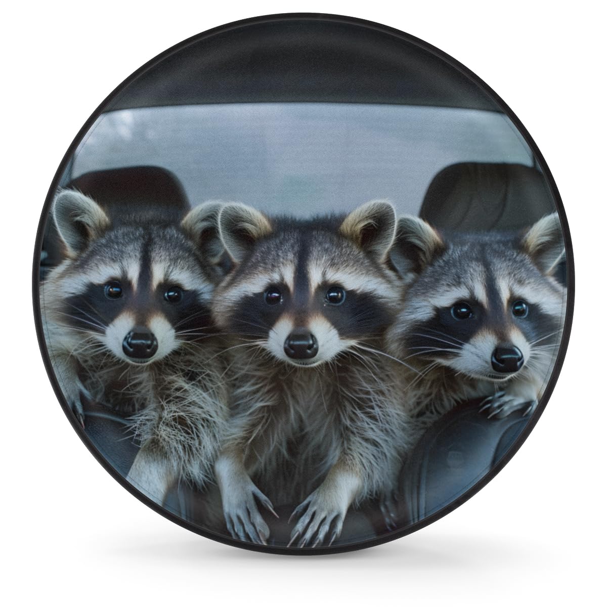 Spare Tire Cover Raccoons in The Back Seat Wheel Covers Protectors Waterproof Dust-Proof Universal Fit Trailer, RV, SUV and Many Vehicle 15 Inch