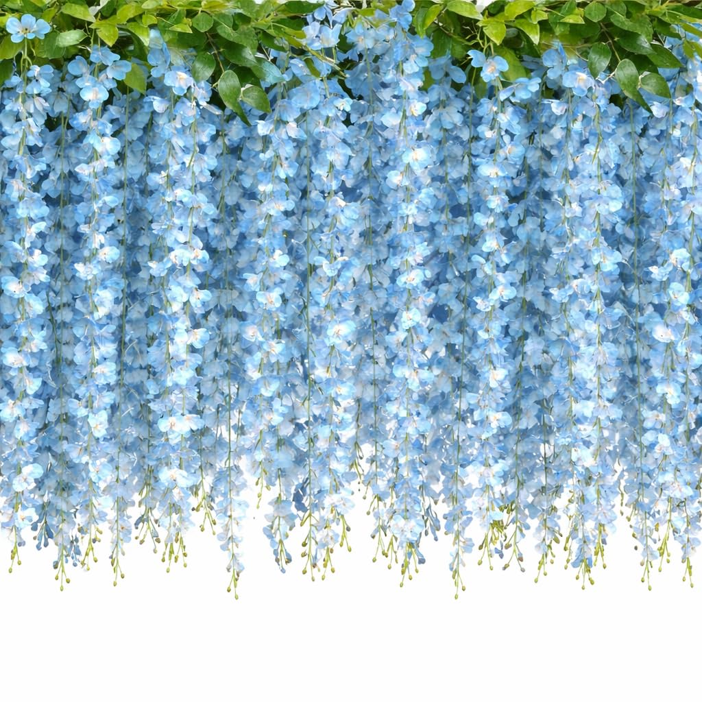 CECOMBINE 4 Pack 26Ft Wisteria Artificial Flowers, Blue eria Hanging Vines With 40 Branches, Faux Silk Flower Garland for Wedding Decorations, Garden, Home & Party Decor