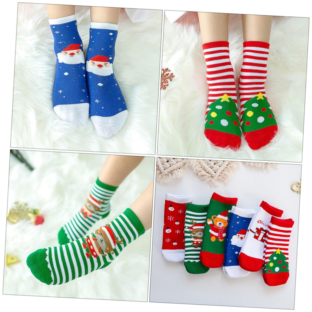 OUNONA 6paires Chaussettes Garçon Fille Coton Chaudes Noël Motifs Variés Antidérapantes pour Hiver