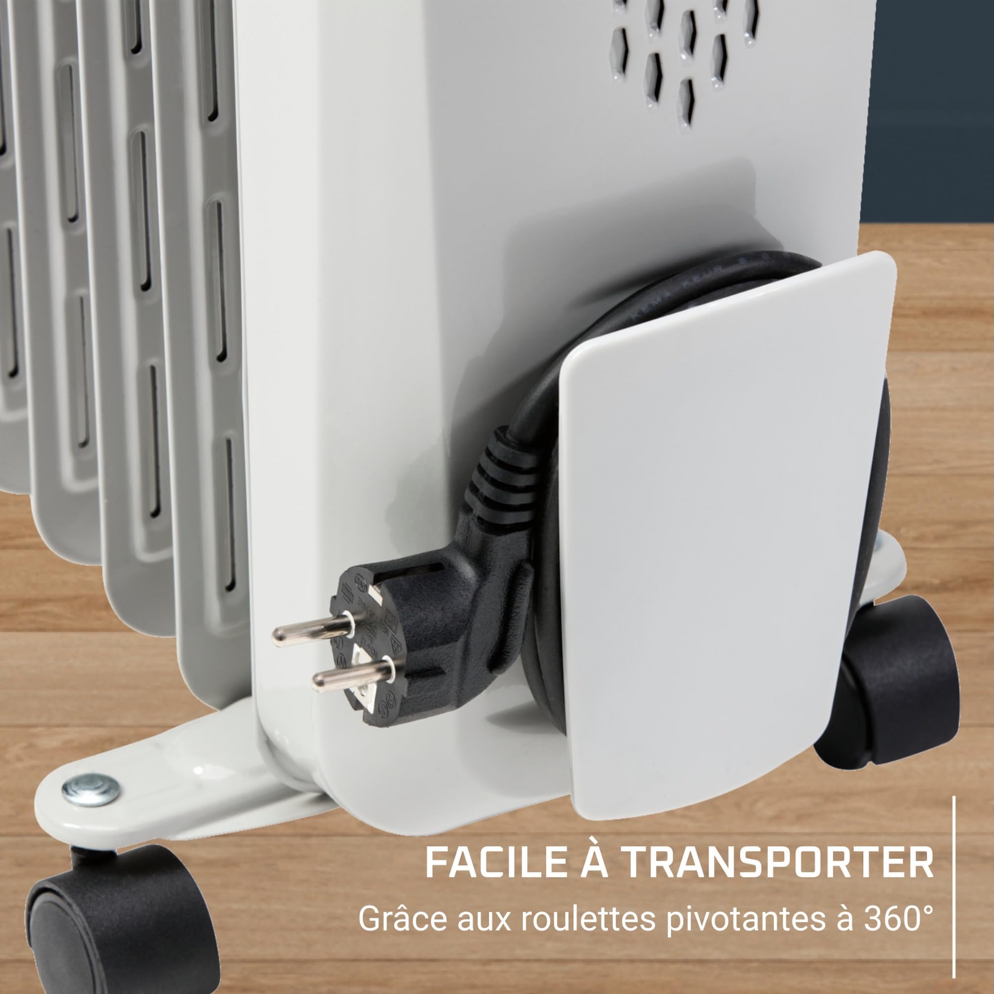 Rowenta Intensium Radiateur à bain d’huile 2000 W, Chauffage d’appoint 25 m², 3 niveaux dont Éco, Silencieux, Thermostat réglable, Sécurité anti-basculement & surchauffe, Poignée & roulettes, BU2620F0