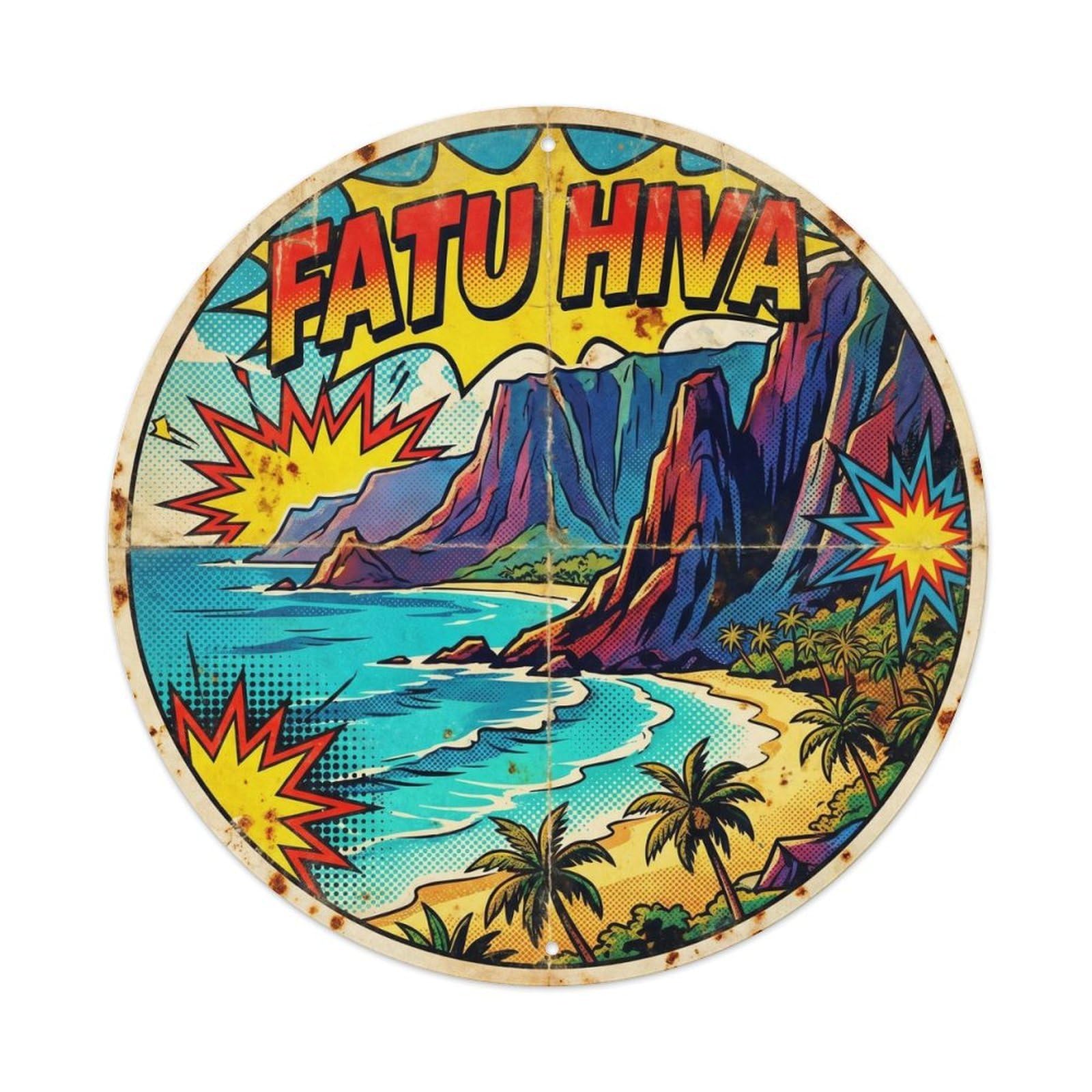 Marquesas Islands Fatuiva Seaside Scenery Retro Graphic Metal Tin Sign