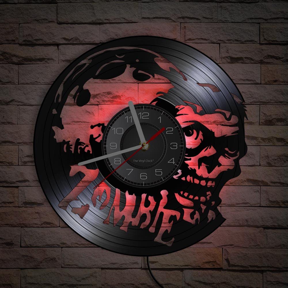 Smotly Seven Colors Vinyl Wall Clock, Zombie Horror Themed Pattern With Led Night Light, Is A Great Wall Clock Gift For Friends Who Love Thrills. (Seven Colors)