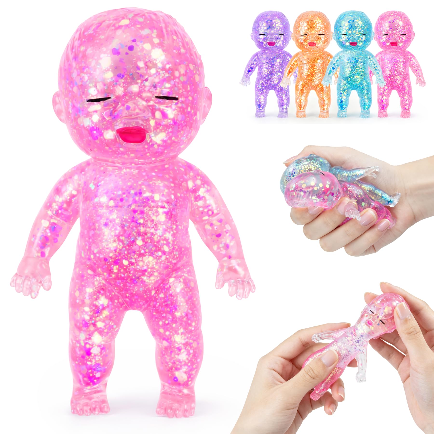 Photo 1 of Baby Squishy Glittery- 4" Soft Squeezable Fidget Toy,Cute Sparkly Sensory Decompression Doll for Adults,Desk Decor & Anxiety Relief, Ideal for Birthday Gifts, Party Favors, Classroom Prizes (Pink)