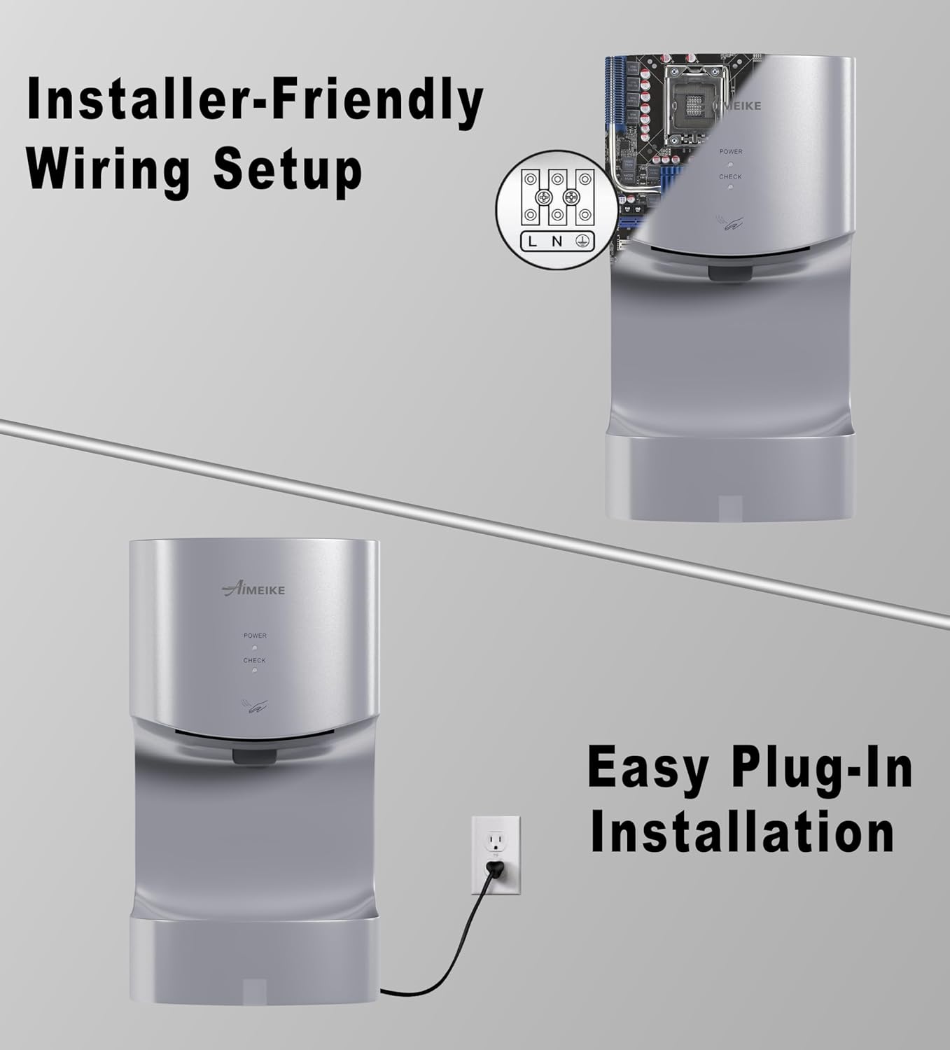 Automatic Commercial Wall Mounted Hand Dryer with Drip Tray, Compact High Speed 110V 1300W, Adjustable Hot & Cold Air, Low Noise for Bathroom & High-Traffic Restrooms,Sliver