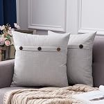 MIULEE Ensemble de 2 Couvertures d'oreillers en lin décoratifs Coussin Case Triple Button Vintage Farmhouse Oreiller pour canapé-lit 18 x 18 1 cm 45 x 45 cm Gris foncé
