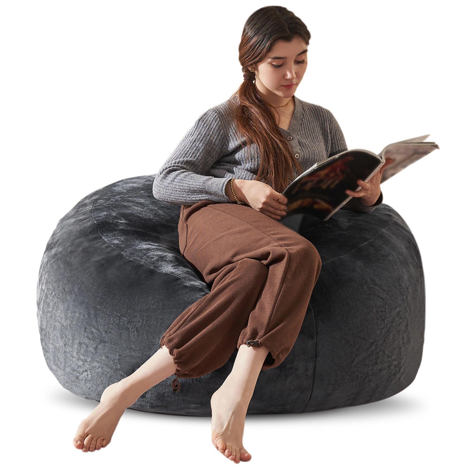 Bean Bag Chair 3Ft, Memory Foam Filled, Large Beanbag Chairs for Adults and Teens, Soft Sofa with Removable Flannel Cover, Round Couch for Living Room