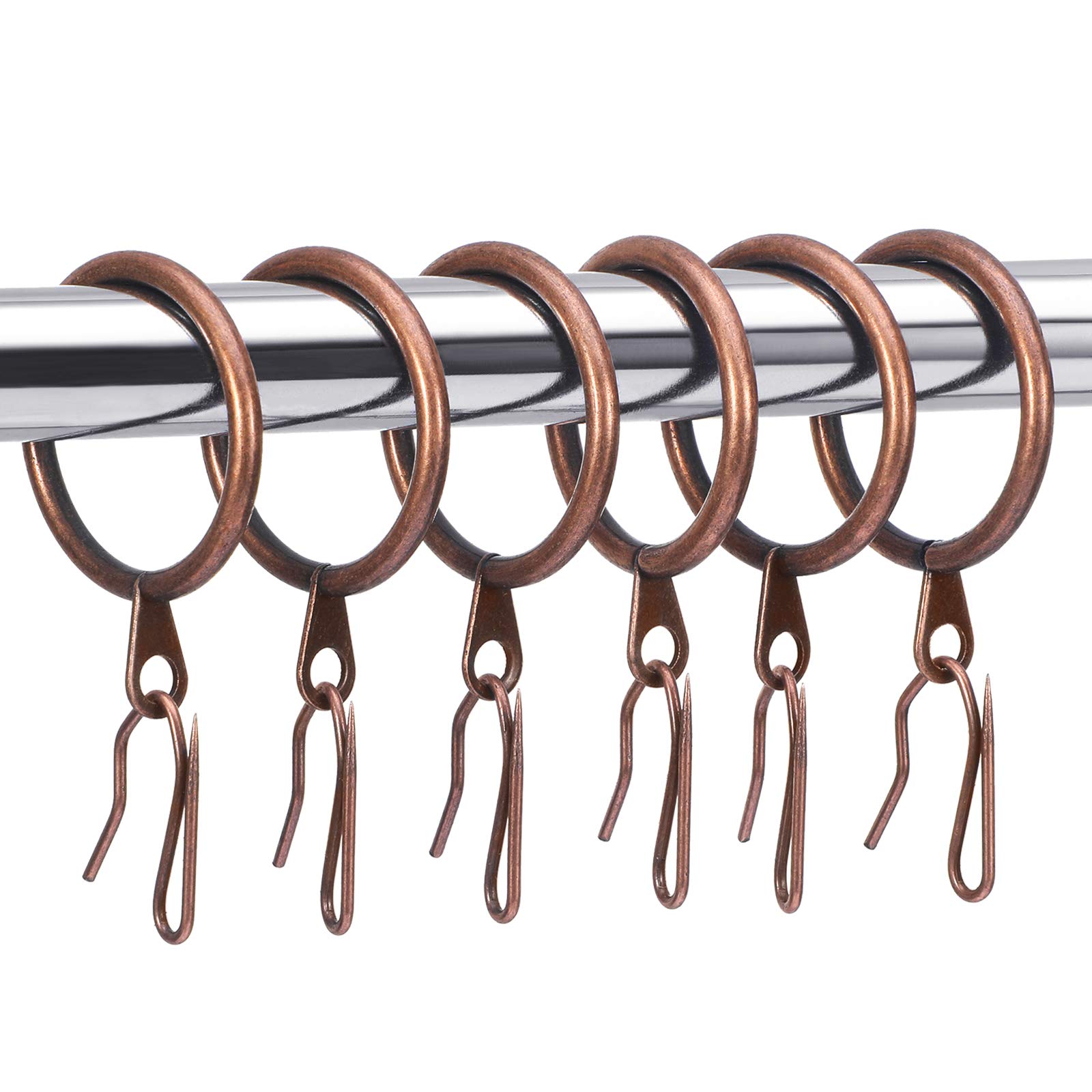 Hotop 30 Pcs Metal Drapery Curtain Rings 0.98/1.26/1.65 inch Interior Diameter and 30 Pcs Hanging Curtain Drapery Pin Hooks for Window Door Shower(Red