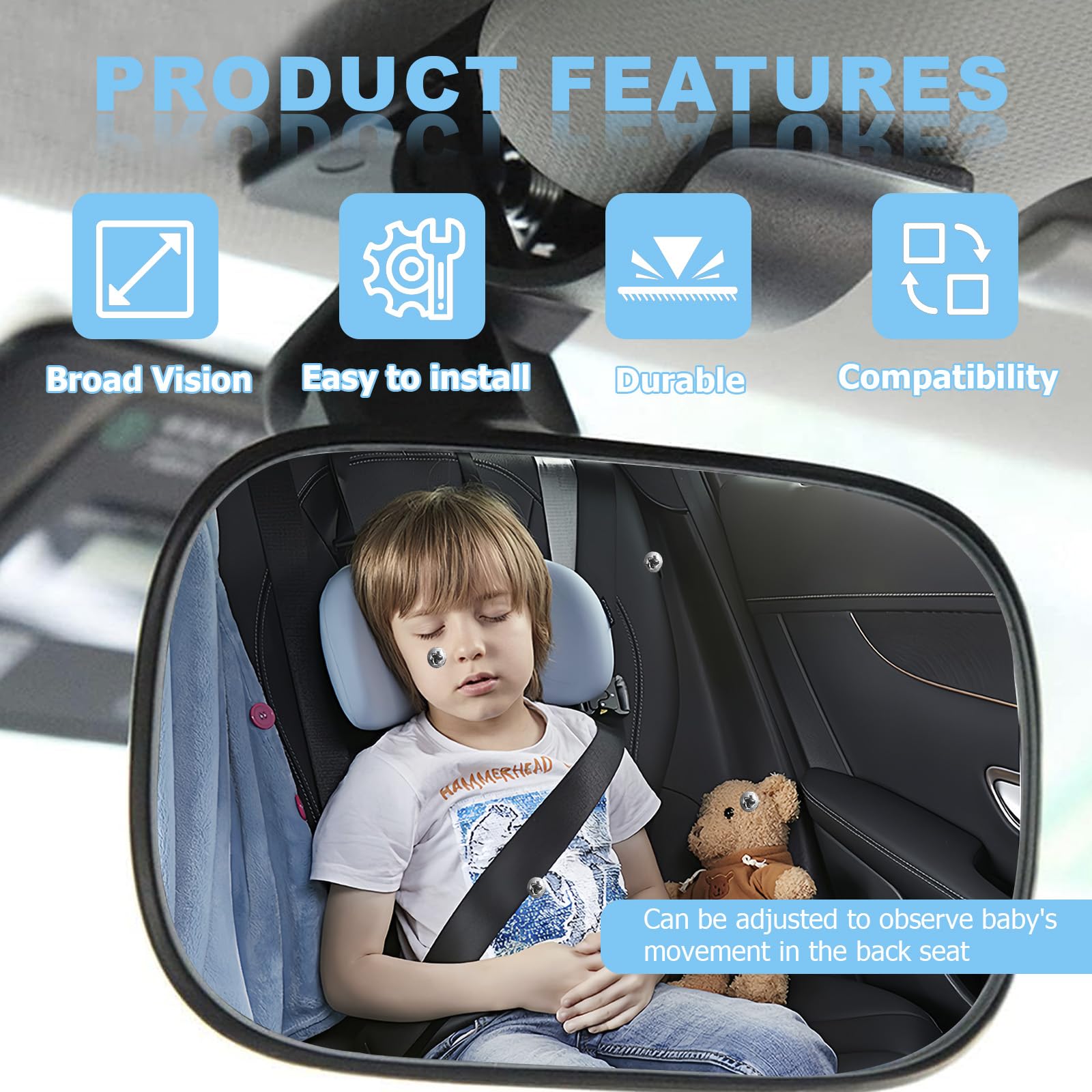 Baby Car Mirror,360° Adjustable Baby Rear View Car Mirror,Child Cars Mirror Rear Facing,HD Wide Angle Convex RearView Mirror with Clip,Back Seat Mirror to See Infants - Image 4