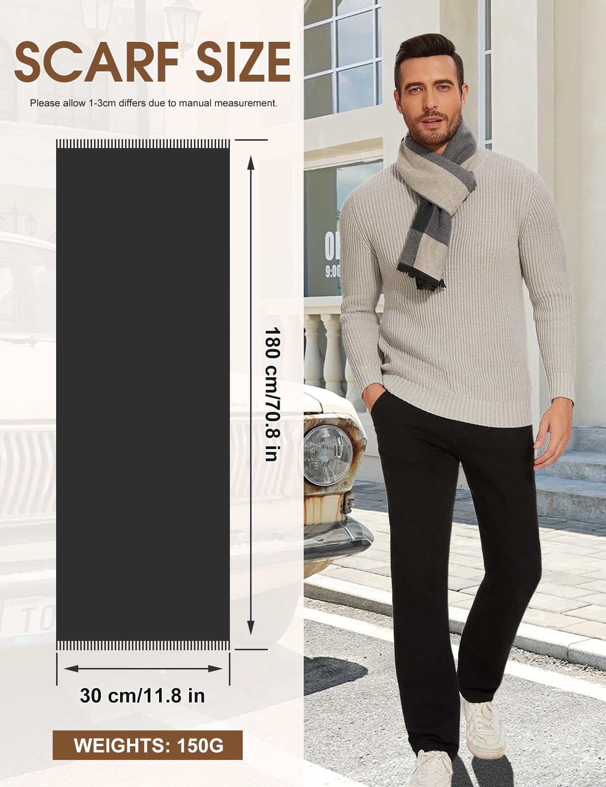 PASUDA Sciarpa Uomo Inverno, Sciarpa Calda di Llaid di Autunno e Invernale Sciarpa Elegante Classica da Uomo Sciarpe Termica e Morbido Foulard d'Affari Casual Lungo Stola