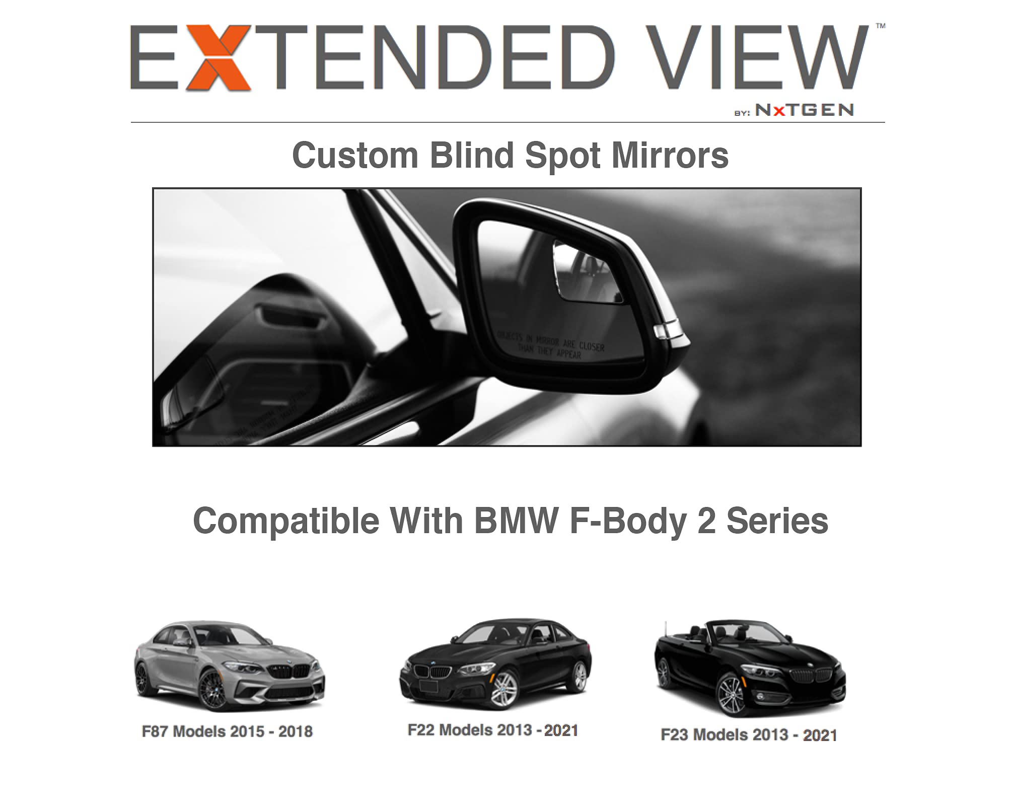 NXTGEN AUTOMOTIVEBlind Spot Mirrors- Compatible with BMW 2 Series F23 Extended View
