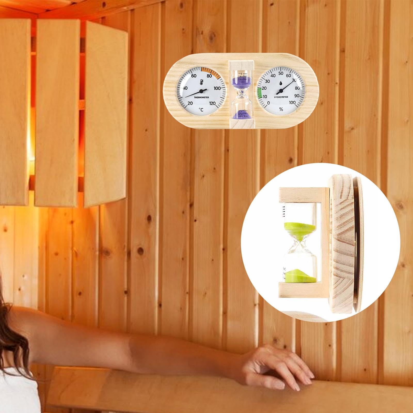 Sauna Thermometer Hygrometer mit Timer Holzrahmen Glasanzeige Messinstrument für Temperatur Luftfeuchtigkeit Zeitmessung für Hotel Haushalt, Violett