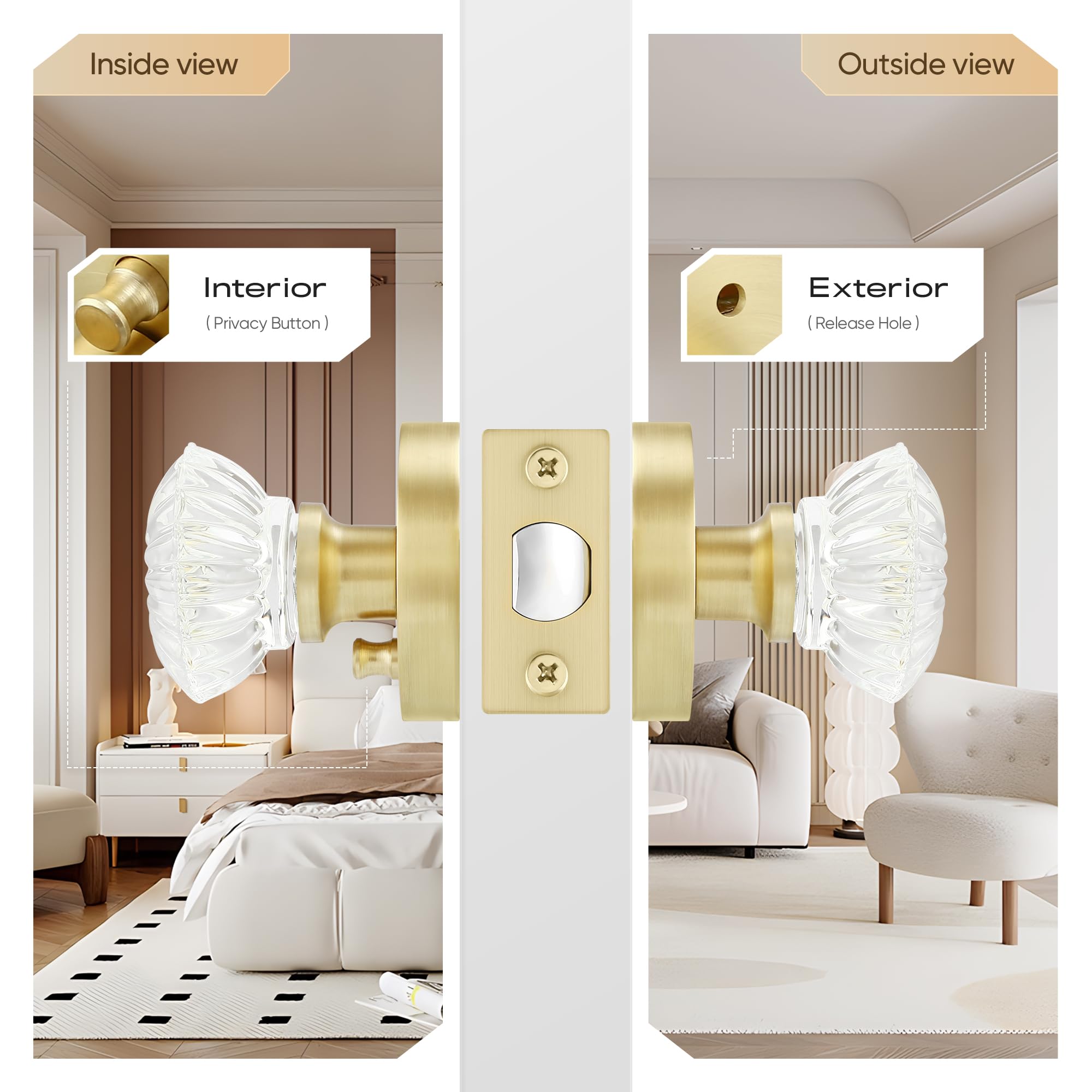 Crystal Glass Door Knobs with Lock - Privacy & Security -4