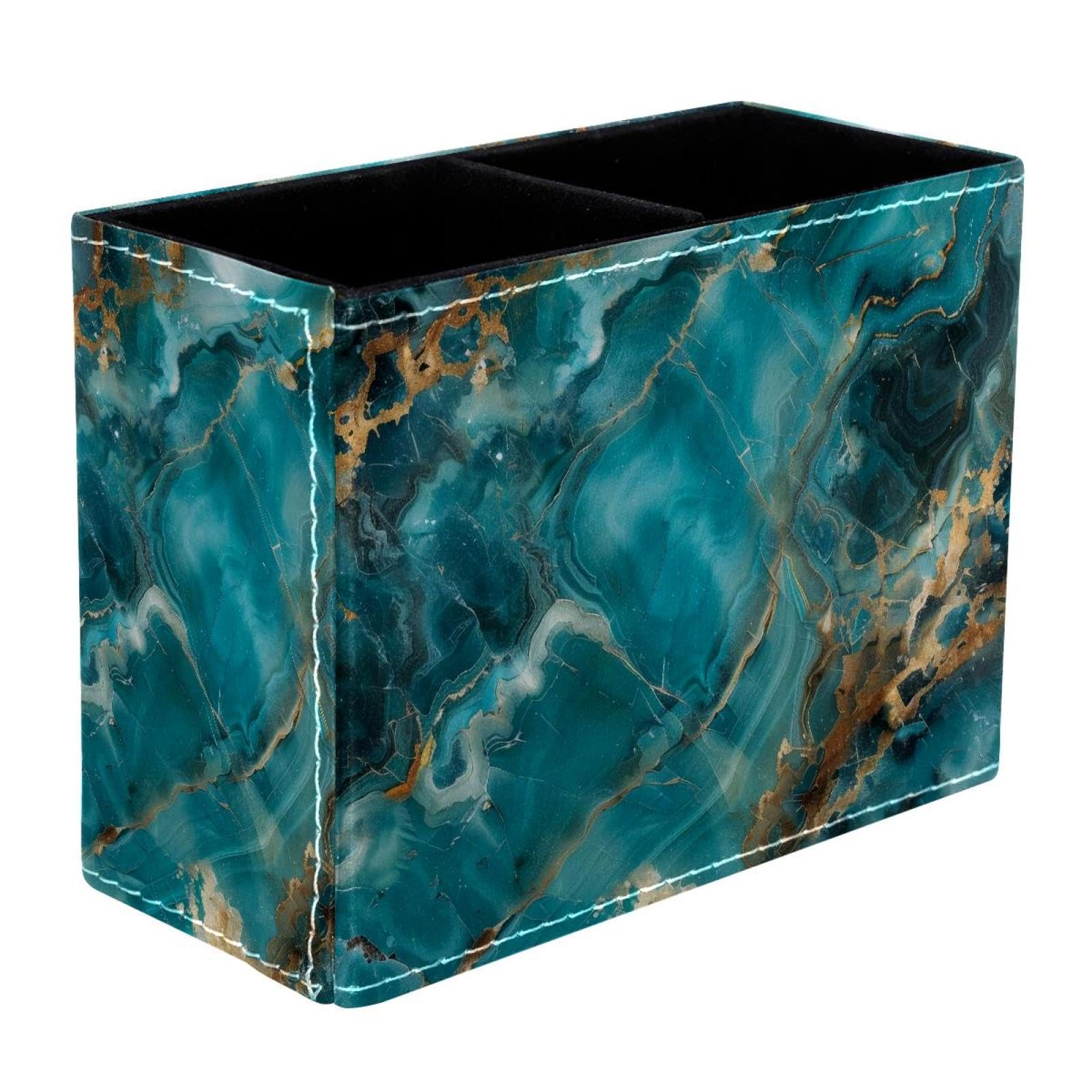 FWJZDSP Teal Turquoise Marble PU Leather Pencil Organizer, Makeup Brush Holder, Office Decor and Desk Accessories Durable
