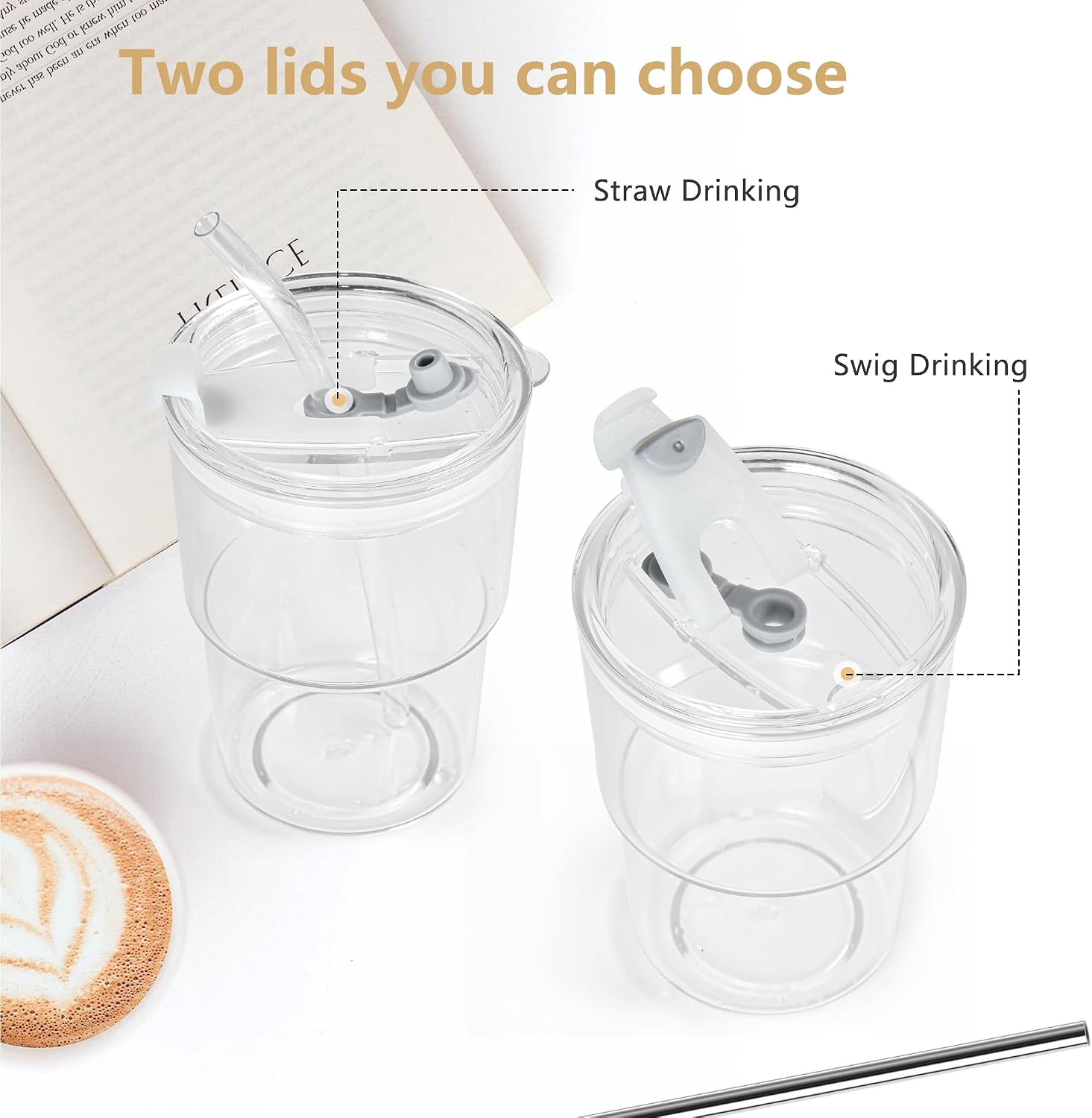 Iced Coffee Cups with Lids Reusable, 15 oz, 6 Pack image 3