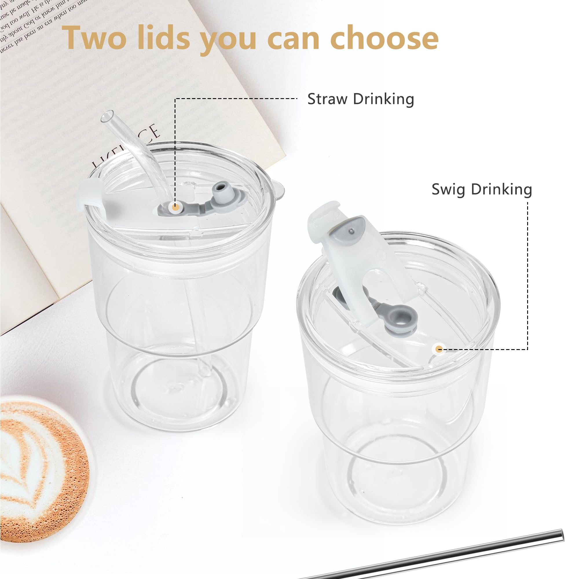 Juego de 6 tazas de café helado de 16 onzas con tapas y popotes, vasos de acrílico transparente, vaso de plástico reutilizable, vaso de café helado, taza para llevar para té matcha, taza de