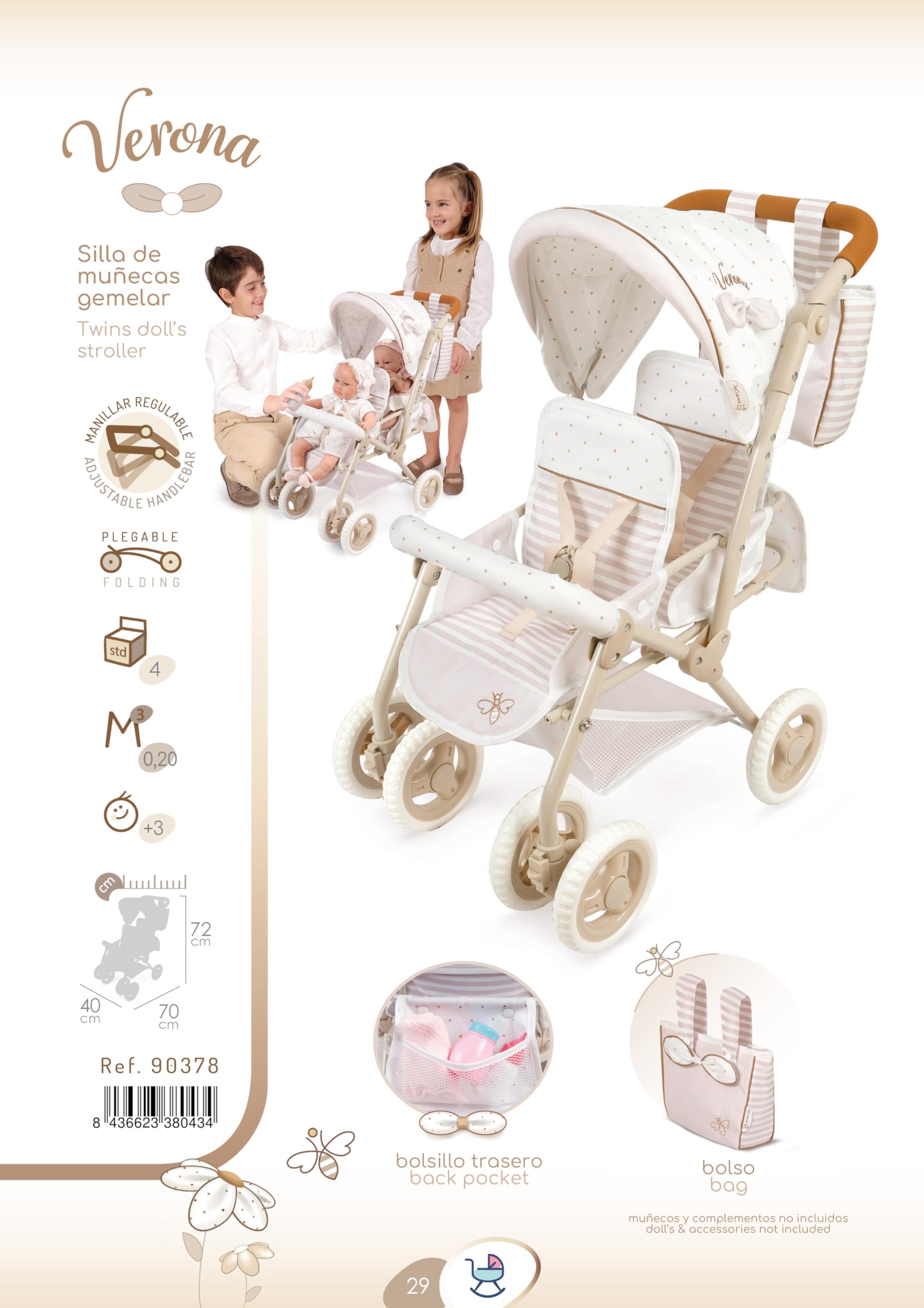 Carro de Muñecas Silla Gemelar Plegable Verona DeCuevas 90378