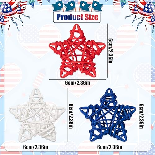 Miniatura 3 de 18 piezas de decoración de ratán con estrella del 4 de julio, estrellas rojas, azules y blancas para el 4 de julio, Día de la Independencia,