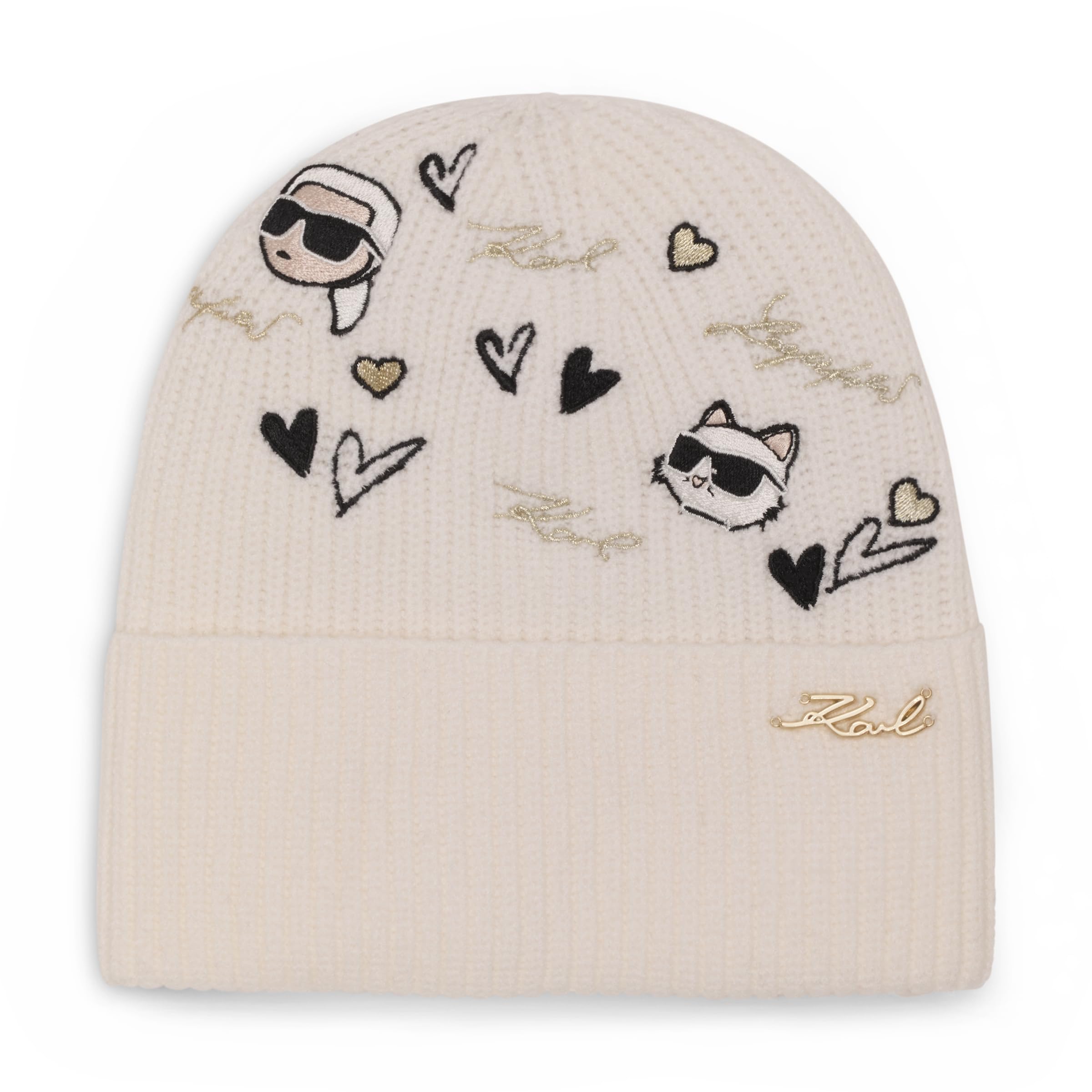 Karl Lagerfeld Embroidered Karl Hearts Velboa Fleece Lined Beanie - Gorro/Sombrero Mujer