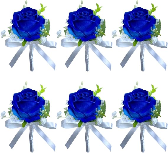 CherishedMoments Navy Blue Rose Boutonniere for Men Wedding Set of 6, Groom Boutonniere Aificial Flowers,Men Wedding Boutonnieres with Pins for Weddings, Parties, Proms