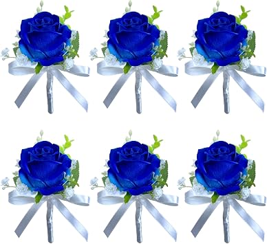 CherishedMoments Navy Blue Rose Boutonniere for Men Wedding Set of 6, Groom Boutonniere Aificial Flowers,Men Wedding Boutonnieres with Pins for Weddings, Parties, Proms