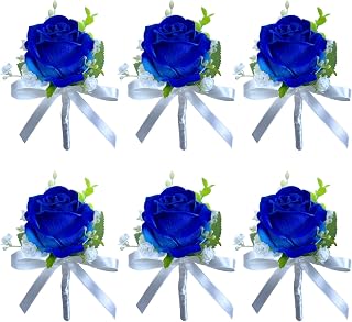 CherishedMoments Navy Blue Rose Boutonniere for Men Wedding Set of 6, Groom Boutonniere Aificial Flowers,Men Wedding Boutonnieres with Pins for Weddings, Parties, Proms