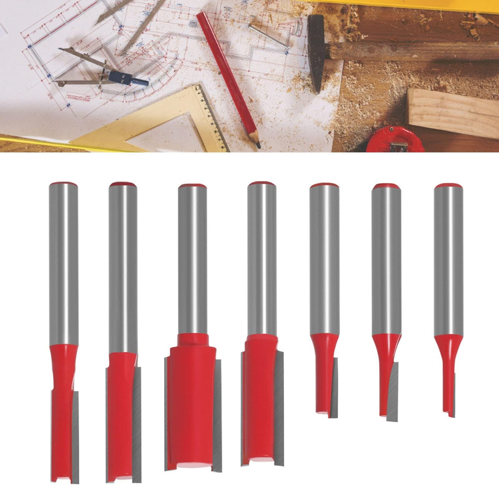 7 Pezzi Punte per Fresatura a Filo Punte per Fresatura a Doppio Flauto Punte per Fresatura Diritta con Gambo da 6mm per Scanalatura della Lavorazione del Legno