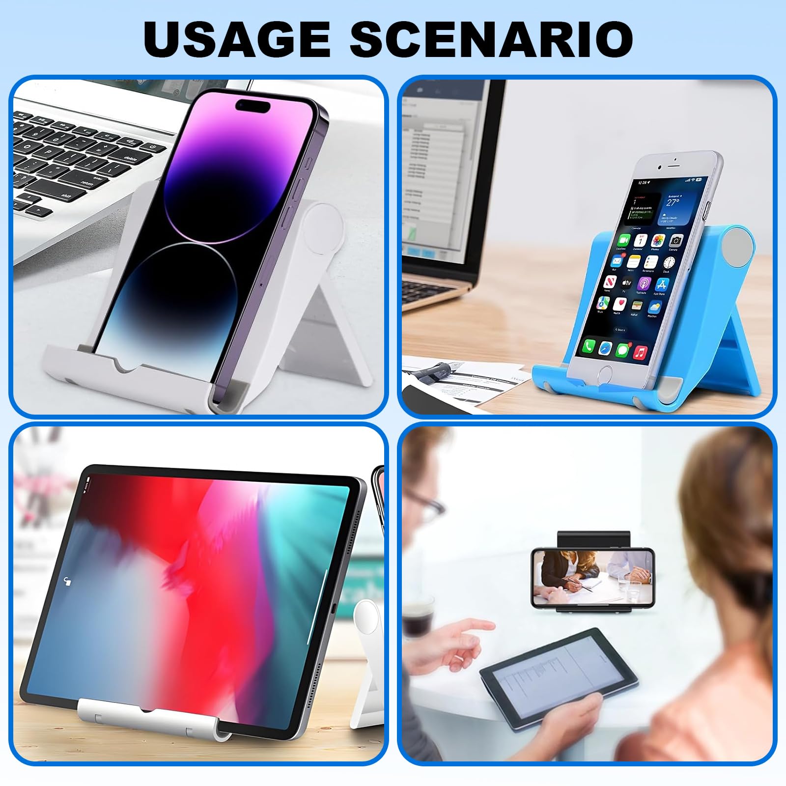 4 Soportes de Mesa Ajustables y universales para móviles, Soporte Plegable Antideslizante de plástico para Escritorio, Compatible con Smartphones y tabletas de 4 a 11 Pulgadas