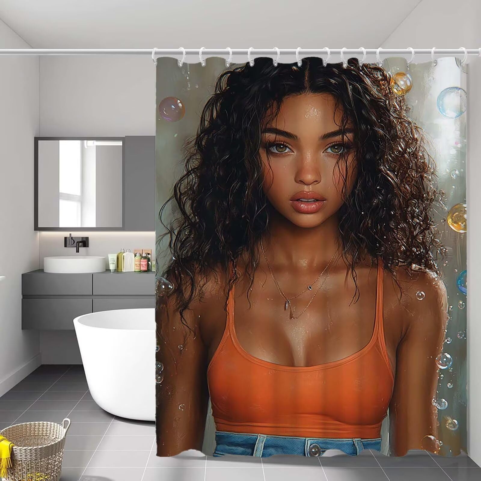 Rideau de douche Afrique 90x180 cm avec crochets
