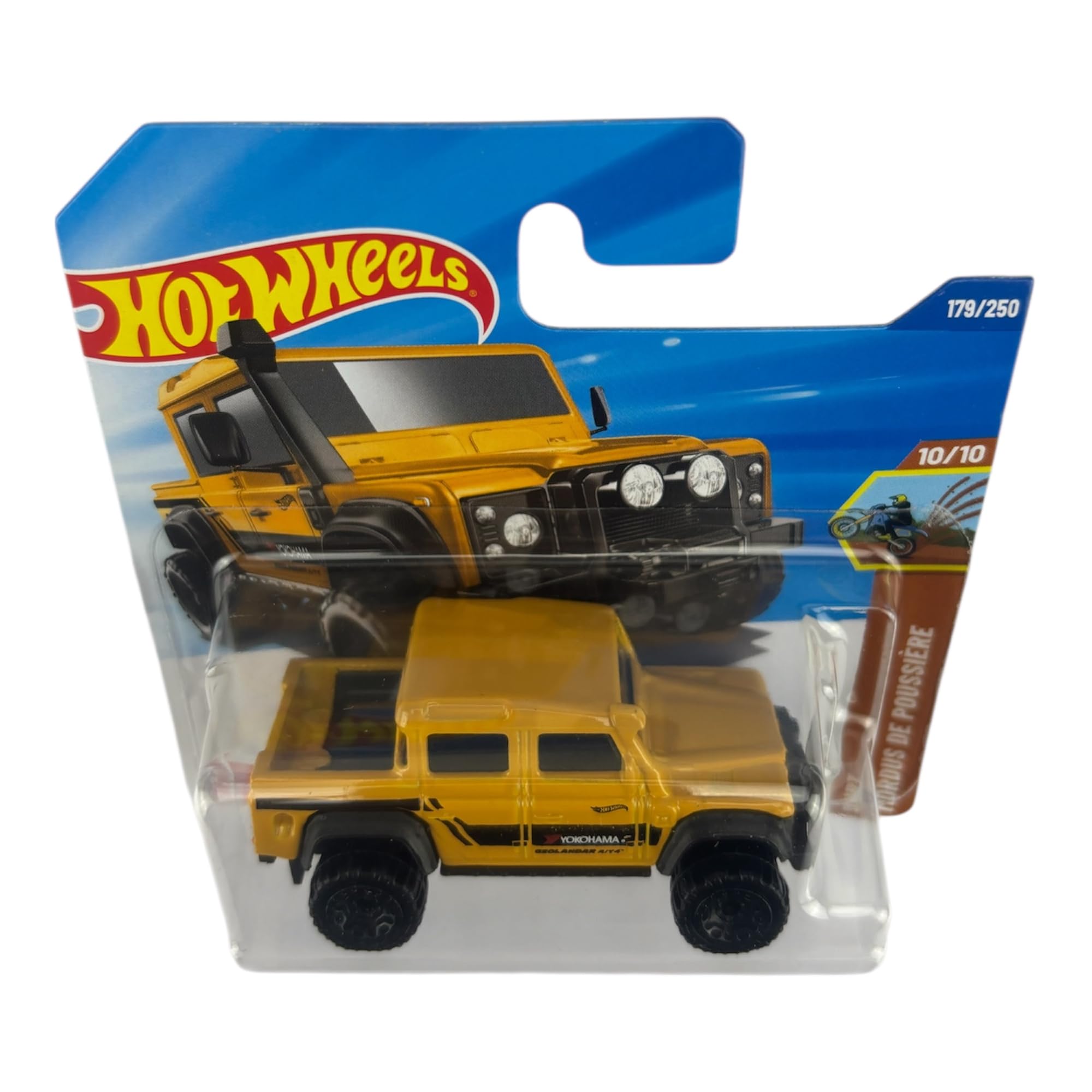 Hot Wheels, '15 Land Rover Defender Double Cab, Dirt 10/10, JBC00, Short Card, Yellow, Mattel 2025 - Image 4