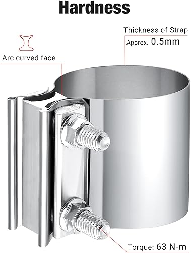 Miniatura 3 de EVIL ENERGY Abrazadera de escape de 3.0 pulgadas, acoplador de manguito de abrazadera de banda de unión a tope de acero inoxidable para tuberías,