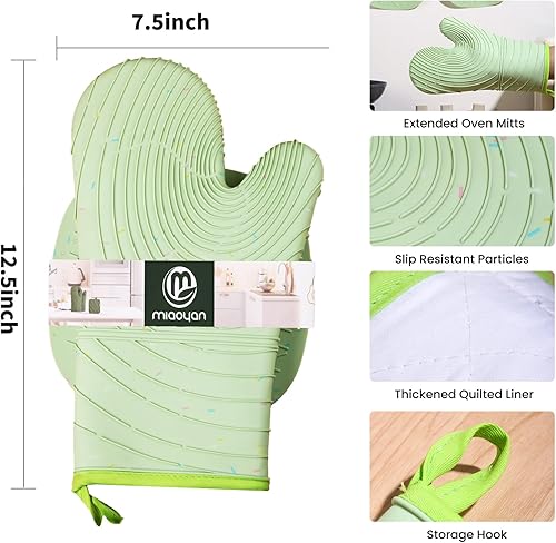 Miniatura 7 de 4 guantes de silicona para horno y soportes para ollas, resistentes al calor hasta 500 F, textura antideslizante, silicona transparente, esencial