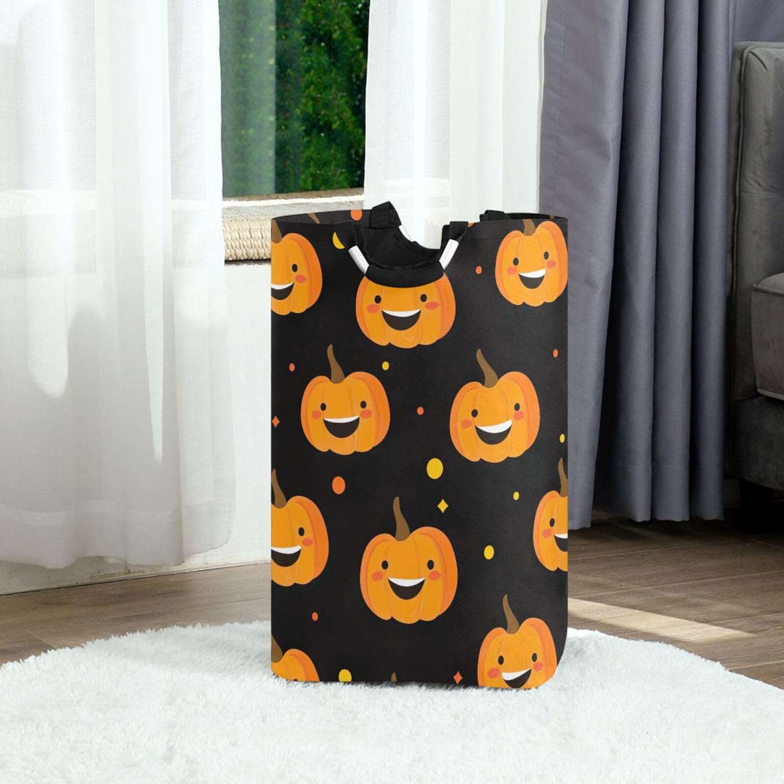 Jihqo Laundry Hamper Basket Halloween Funny Pumpkin Collapsible Nursery Storage Bin Waterproof Clothing Baskets for Home Bedroom Bathroom Washing Room