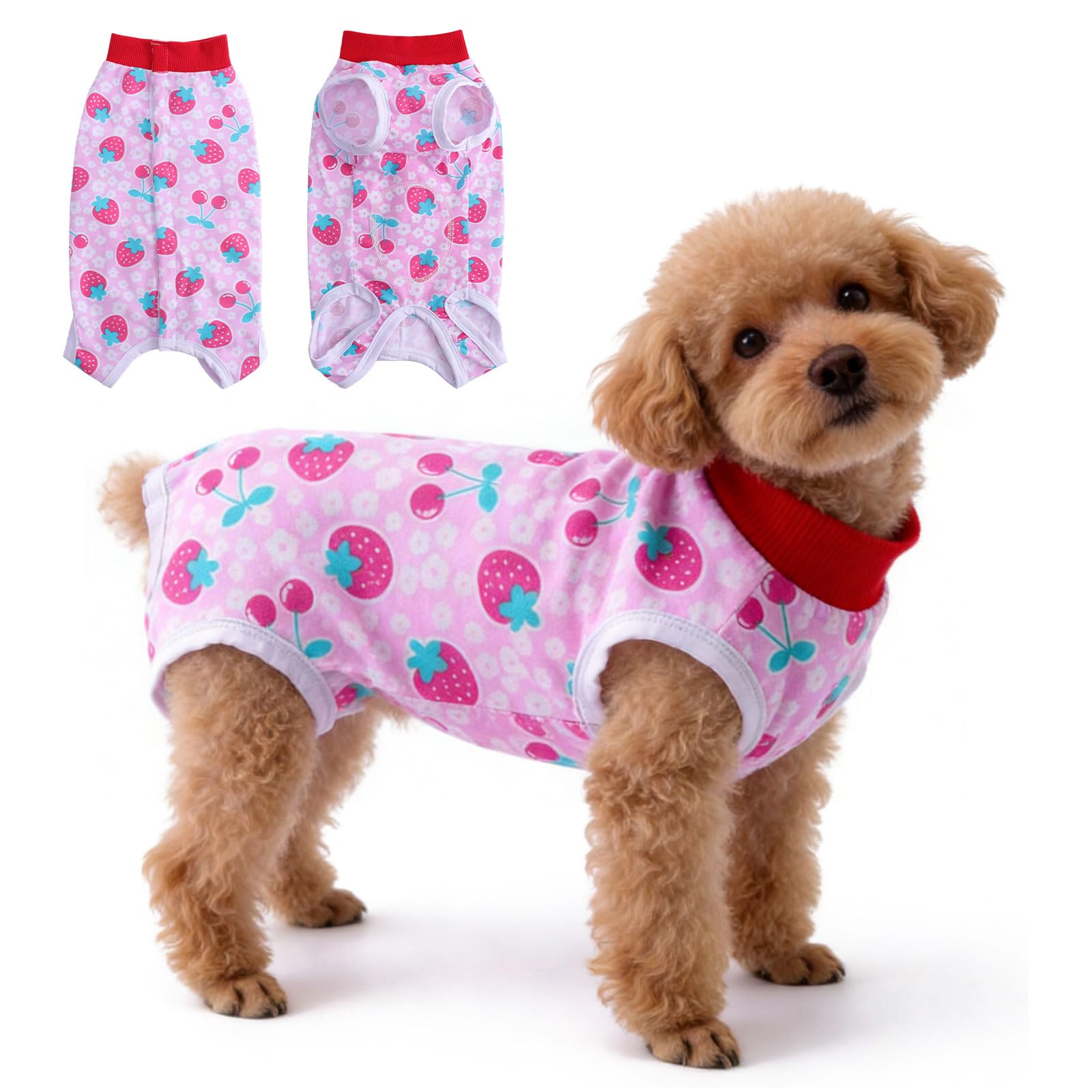 Dog Recovery Suit After Surgery - Soft Anti-Licking Pet Vest with Button Closure, Male/Female Post Surgery Body Suit for Abdominal Wound, Cone Alternative for Small to Medium Dogs (S, Red Cherry)