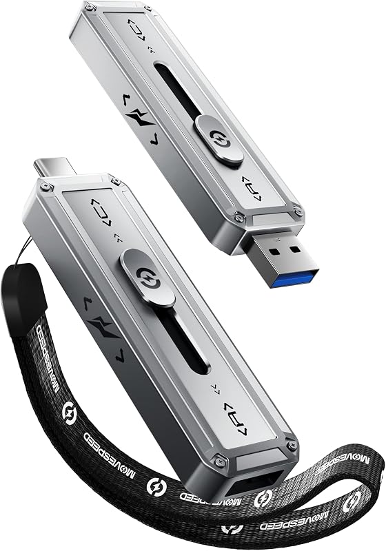 MOVE SPEED 256GB USB Drive, 2000MB/s TLC Reliable Transfer Portable SSD with USB 3.2 Gen2x2 + Type C, Cool USB Drive for Phone/Windows/Mac