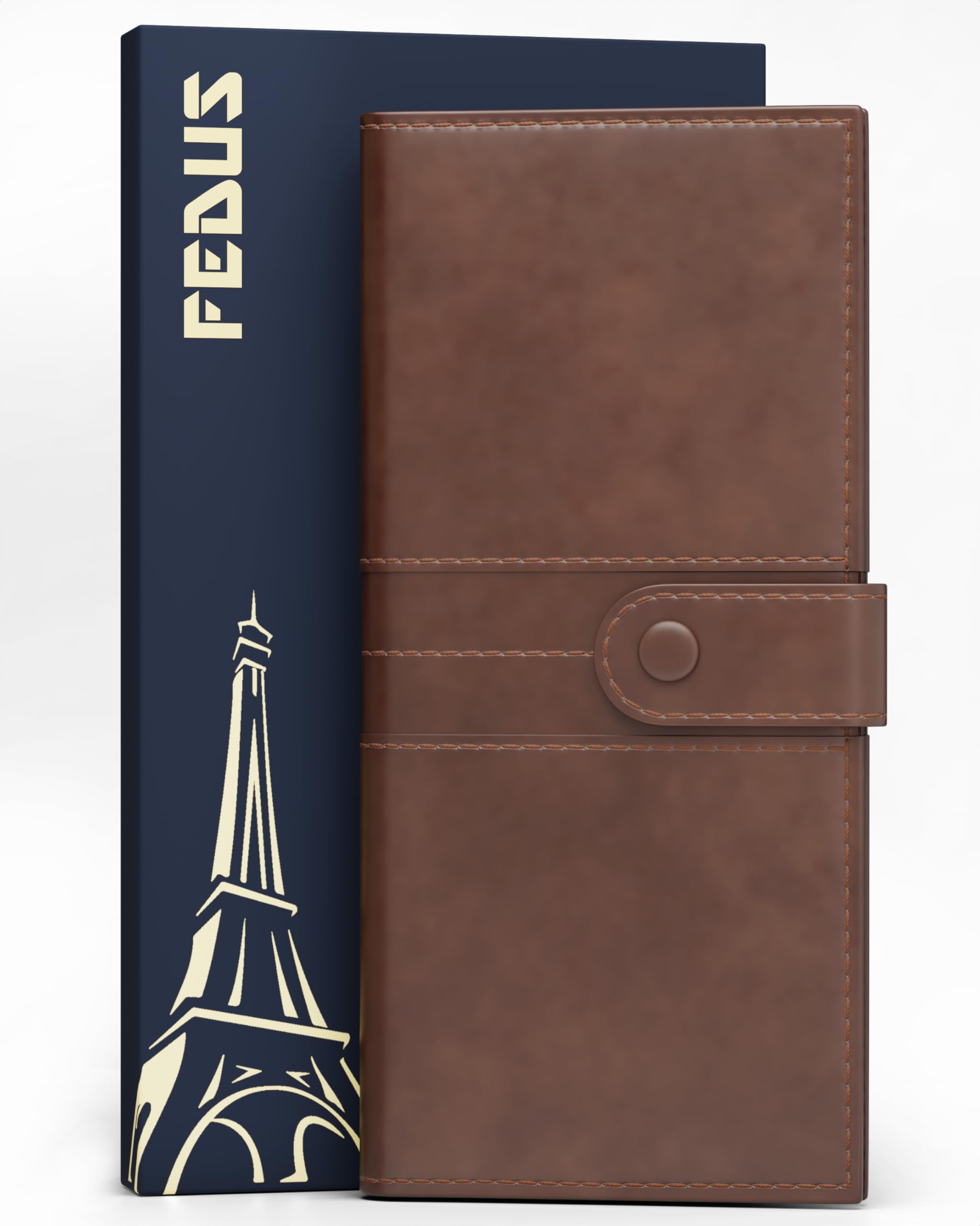 D-Brown Leather Premium Long Currency Holder, Unisex Passport Holder,Wallet with Card Holder, ID Card, Ticket, Currency, Boarding Pass Slots RFID Protected Travel Accessories Organiser