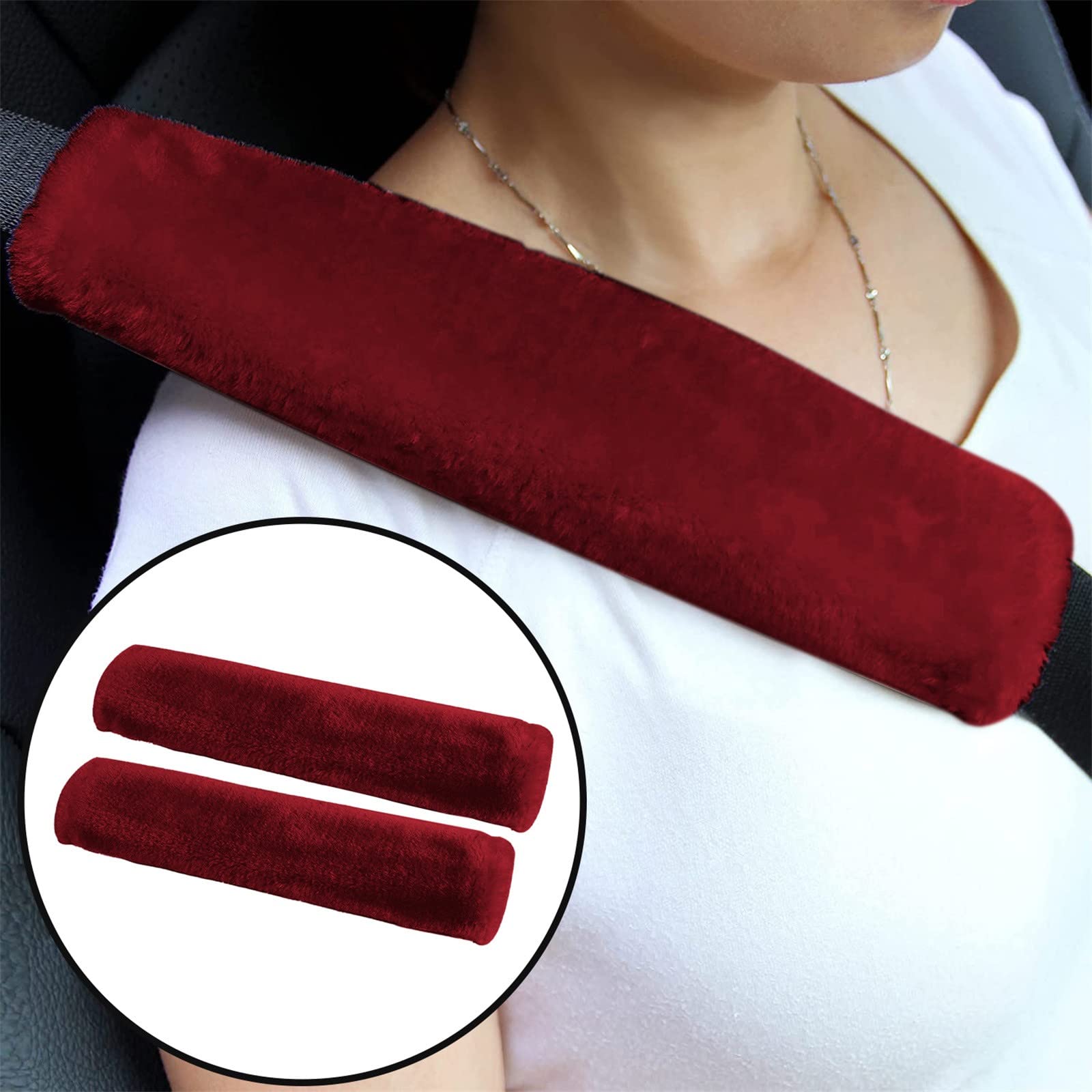 Protector Cinturon Coche Funda for cinturón de seguridad de coche, 2 uds., cojines for hombro, aptos for todos los coches y mochilas, almohadillas suaves for cinturón de seguridad de coche(Wine)