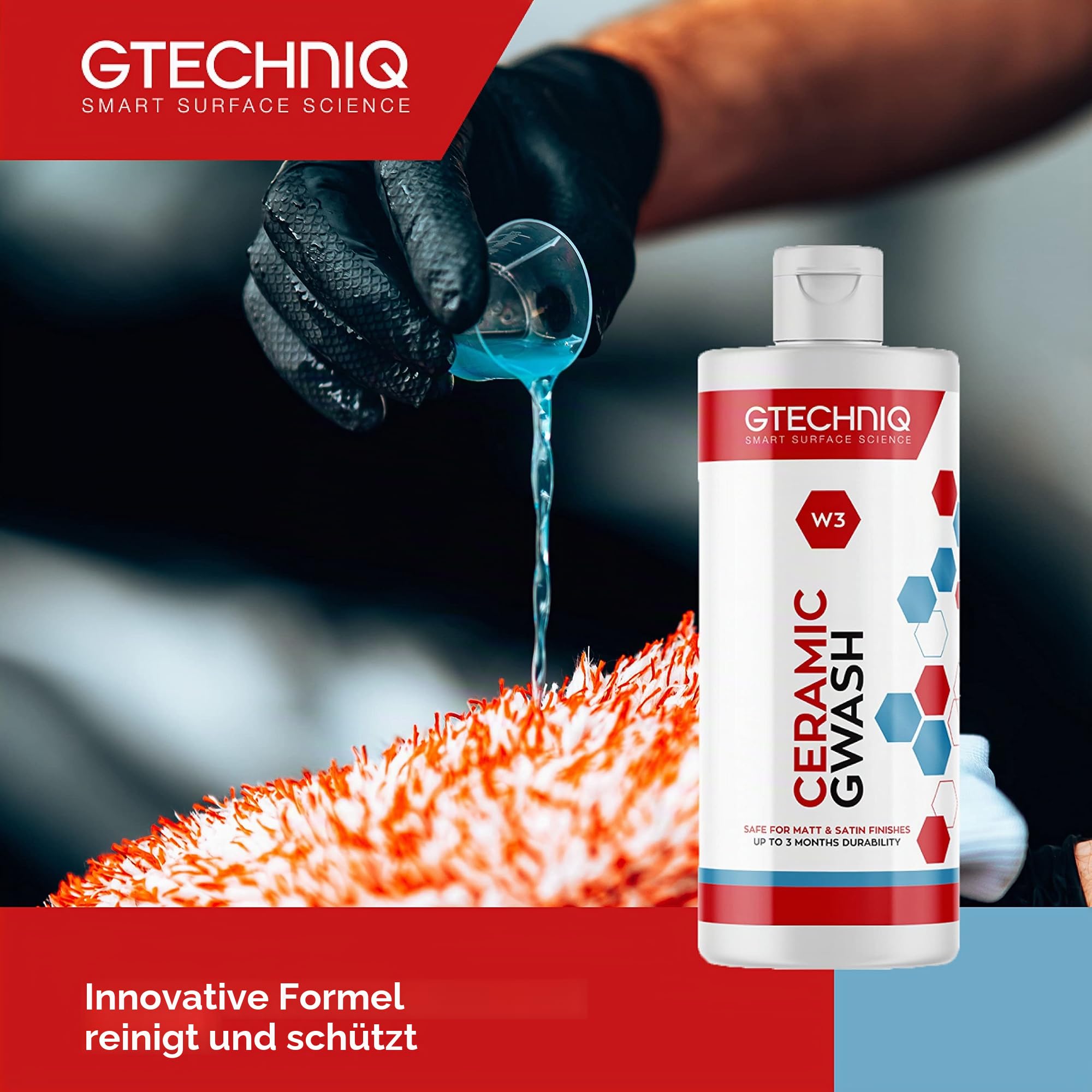 Gtechniq Autoshampoo GWash Ceramic W3 mit Versiegelung 500ml | Fortschrittliche Autopflegelösung, reinigt und weist Schmutz ab, langanhaltender Schutz und Glanz, einfach aufzutragen