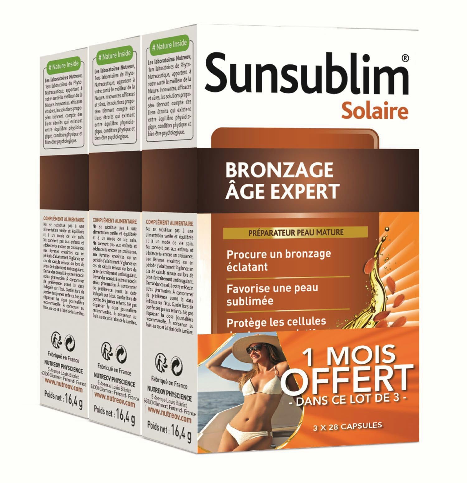 NUTREOV - Sunsublim Bronzage Age Expert - Préparateur Bronzant Peau Mature Action Anti-Age - Complément Alimentaire à Base d’Actifs d’Origine Naturelle - Fabrication Française - 28 Capsules x Lot de 3