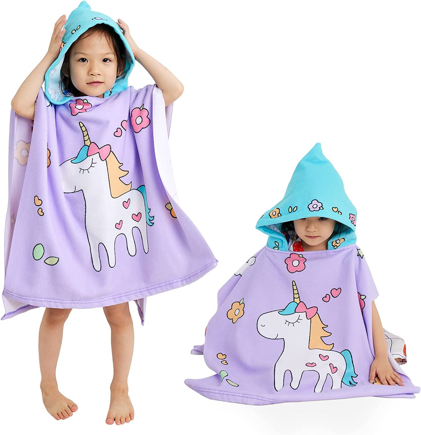 Baby Bath Towel Beach Towel, Thicker Kids Hooded Beach Towel for Boys Girls Softest Hooded Bath Towel Wrap Pool Beach Towel for Babie, Toddler Bathrobe for Kids 3-7 Years (Unicorn) - ice