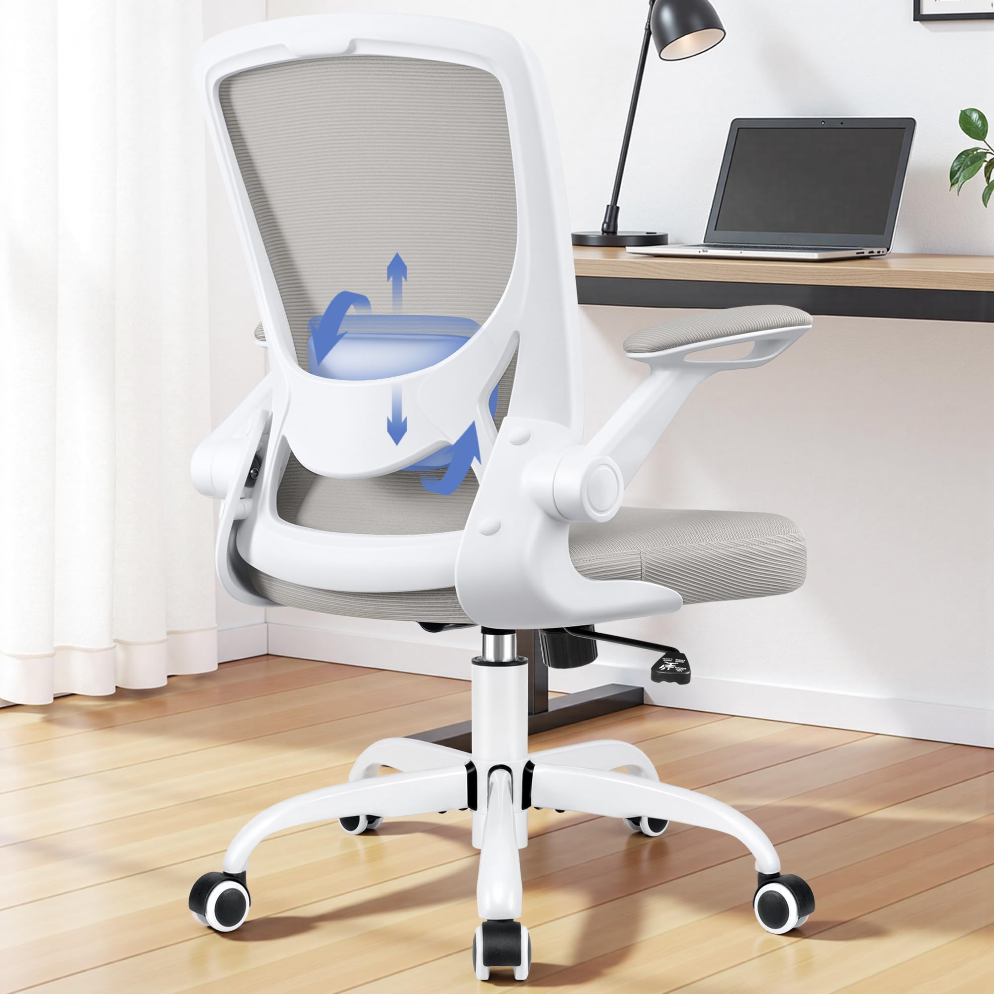 Ergonomic Office Chair Mesh Computer Chairs with Lumbar Support Swivel Desk Chair with Flip-up Arms and Adjustable Height