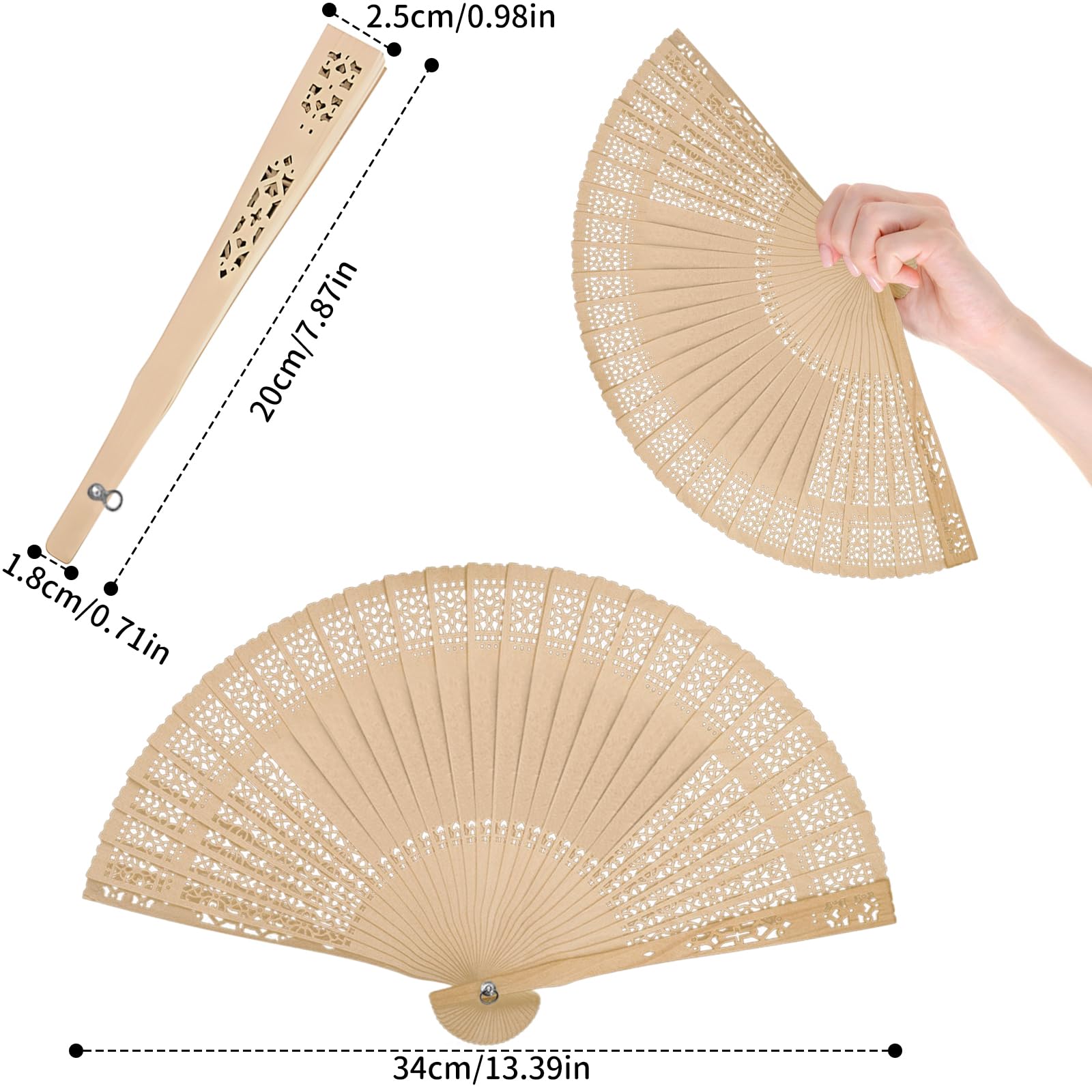 KIPTVO 2PCS Hand Fan Folding, Wooden Hand Fan, Wooden Fans Handheld, Wedding Hand Fans, Handheld Hollow Fan - Image 2