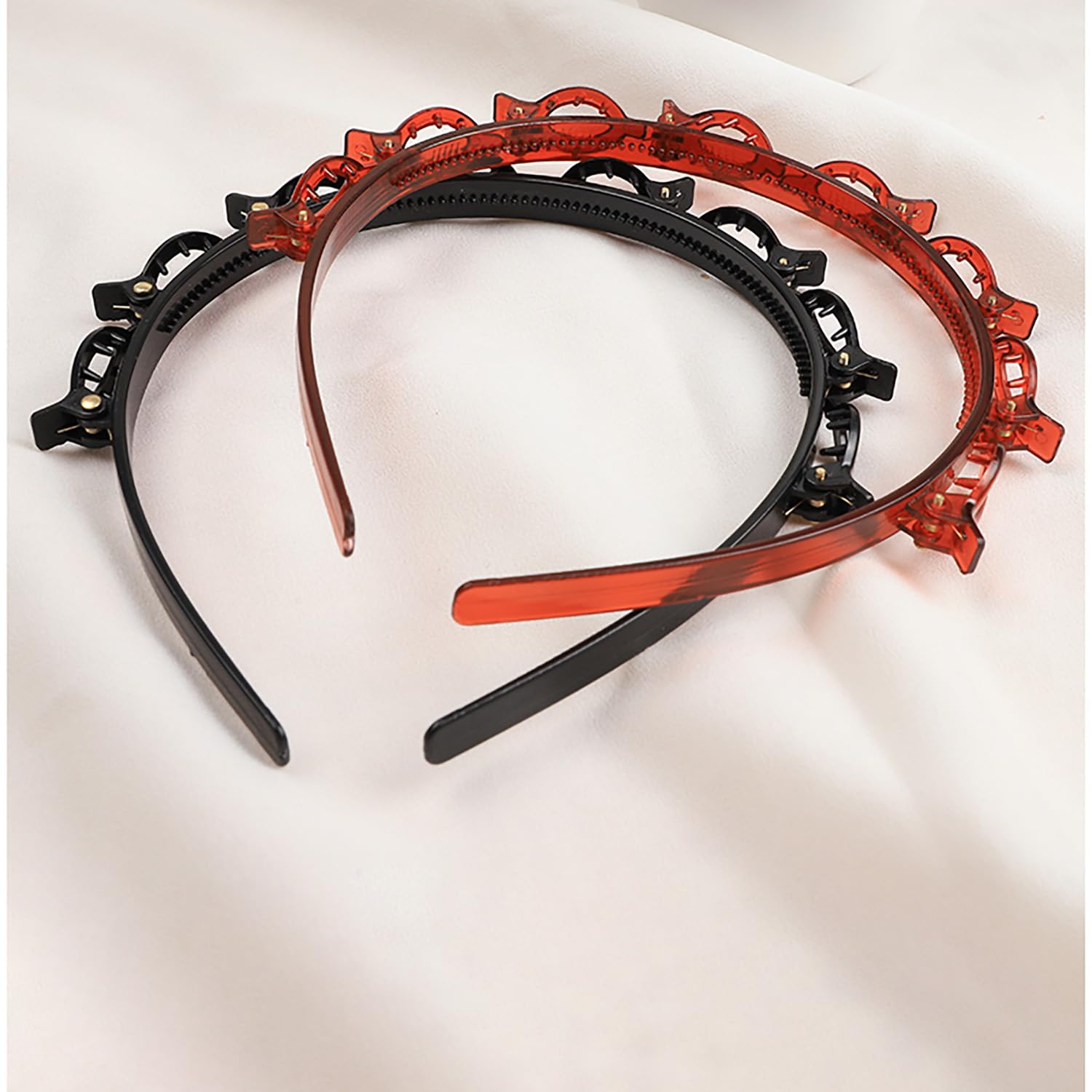 2 cerchietti per capelli con fermagli,Cerchietti con Clip, fermagli per capelli intrecciati, fermagli capelli, Cerchietto a Forcina 2 Pezzi,