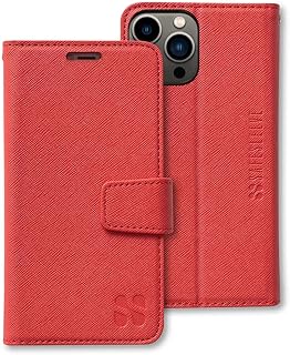 SafeSleeve EMF Protection Anti Radiation iPhone Case: iPhone 13, iPhone 13 Pro RFID Card Holder Blocking Wallet, Adjustable Stand Cell Phone Case, Vegan Leather for Women & and Men (Red)