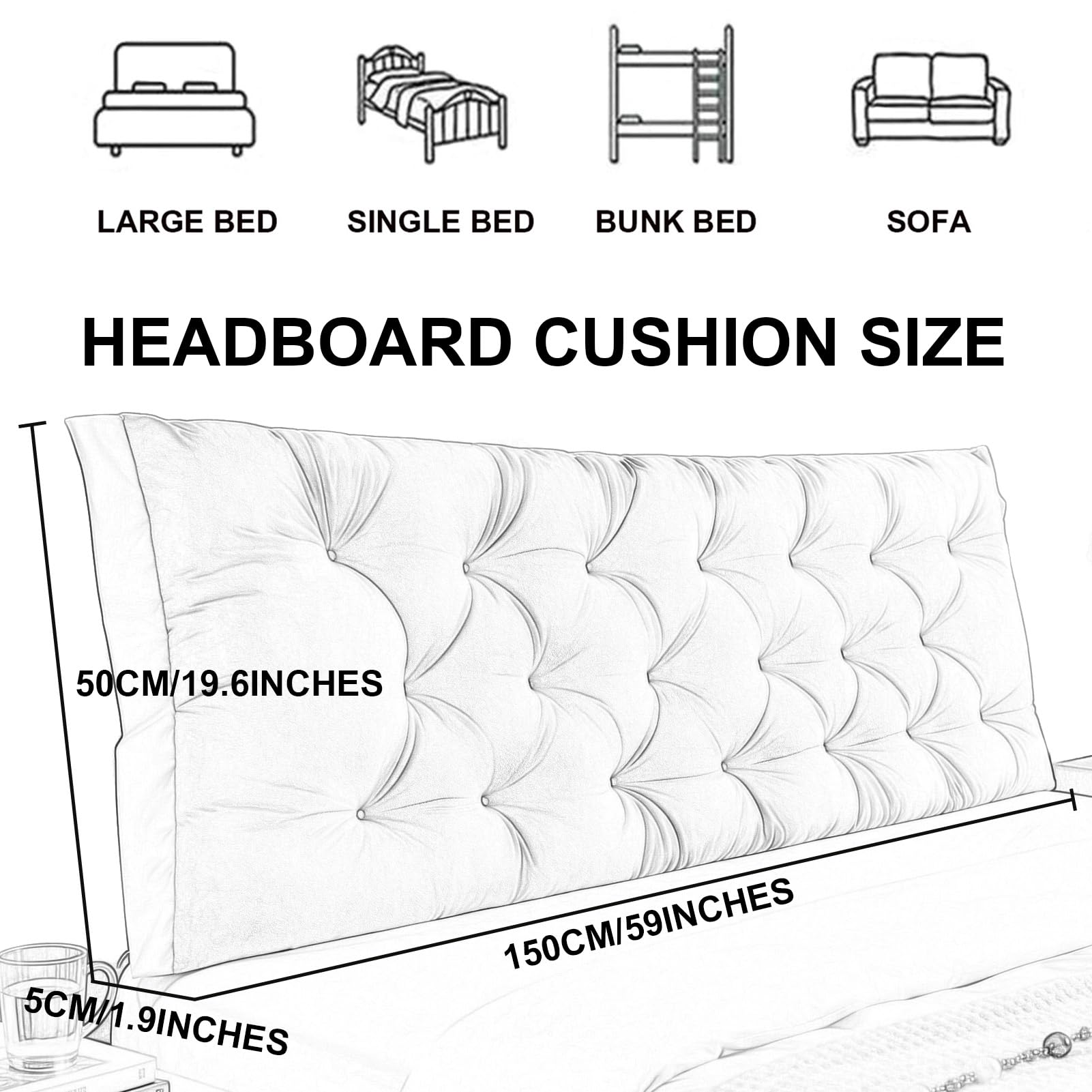 Cuscino Testata Letto Rettangolare,Grande Cuneo Divano Letto con Rullo | Schienale Da Lettura Imbottito in Cotone PP,Cuscino Di Supporto Lombare, Letto Imbottito Con Fascia Elastica