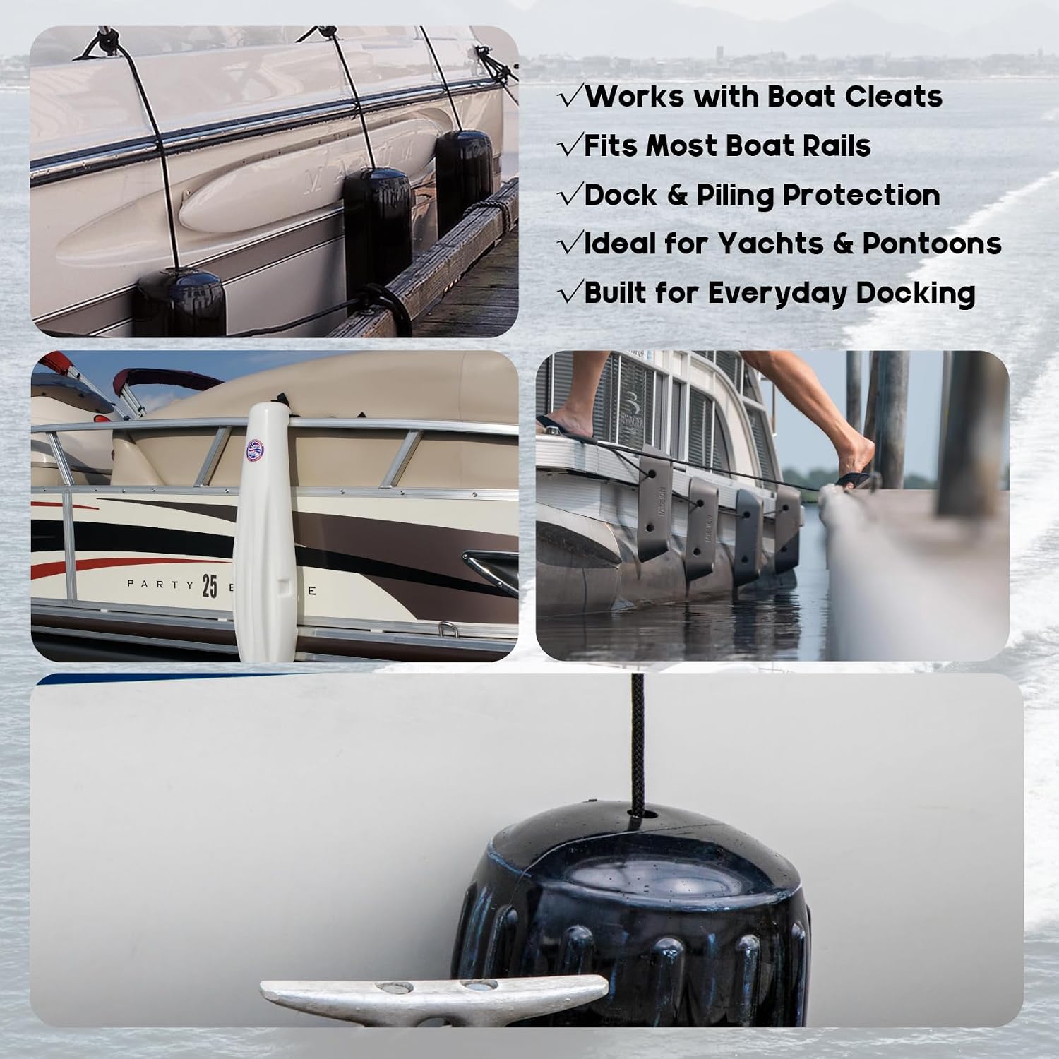 Boat Fender Clips Quick Release Adjustable Boat Fender Hanger for Rails and Cleats, Boat Bumper Holder Adjuster for Pontoon and Dock Protection