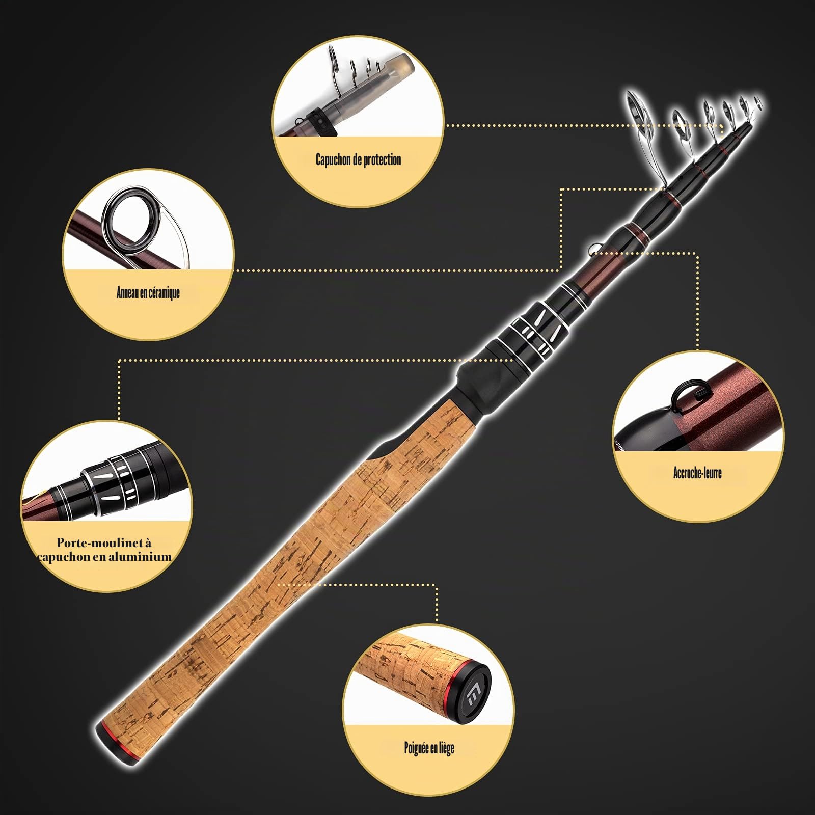 EOW XPEDITE Portable Telescopic Spinning Fishing Rods, 24T Carbon Blanks & Solid Carbon Tip, Cork Handle, Travel Rod, Light Weight and Short Collapsible Rods