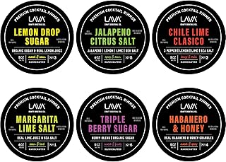 6-Pack LAVA Premium Cocktail Rimmers Variety: Jalapeno Citrus Sea Salt 6oz, Lemon Drop Sugar 5oz, Margarita Lime Sea Salt 6oz, Honey Habanero 5oz, Chile Lime Clasico 5oz, Triple Berry Sugar 5oz