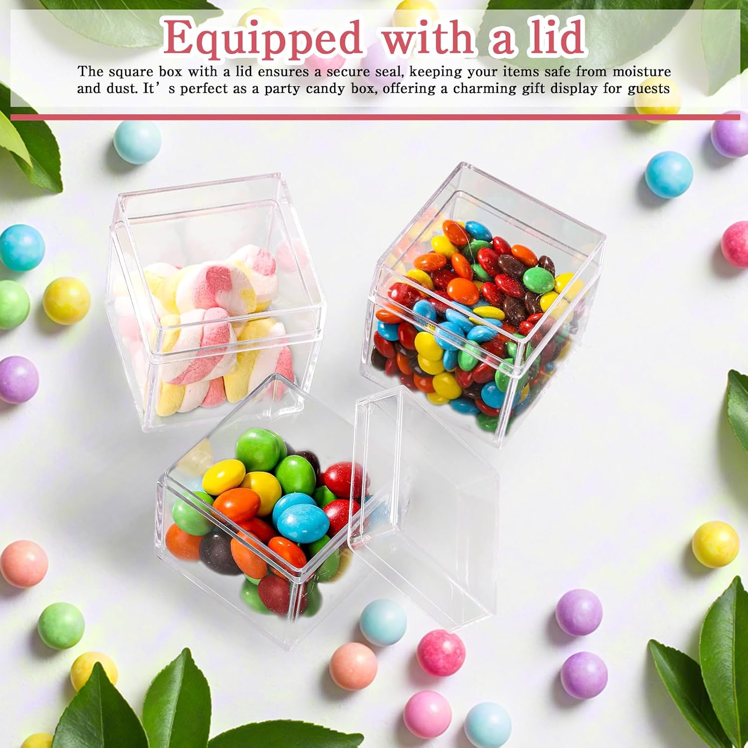 126 Pcs 2 x 2 x 2 Inch Clear Acrylic Plastic Box with Lid Cube Candy Containers Small Square Storage Box for Party Favors Jewelry Tiny Earring Pill Herb Bead Gifts