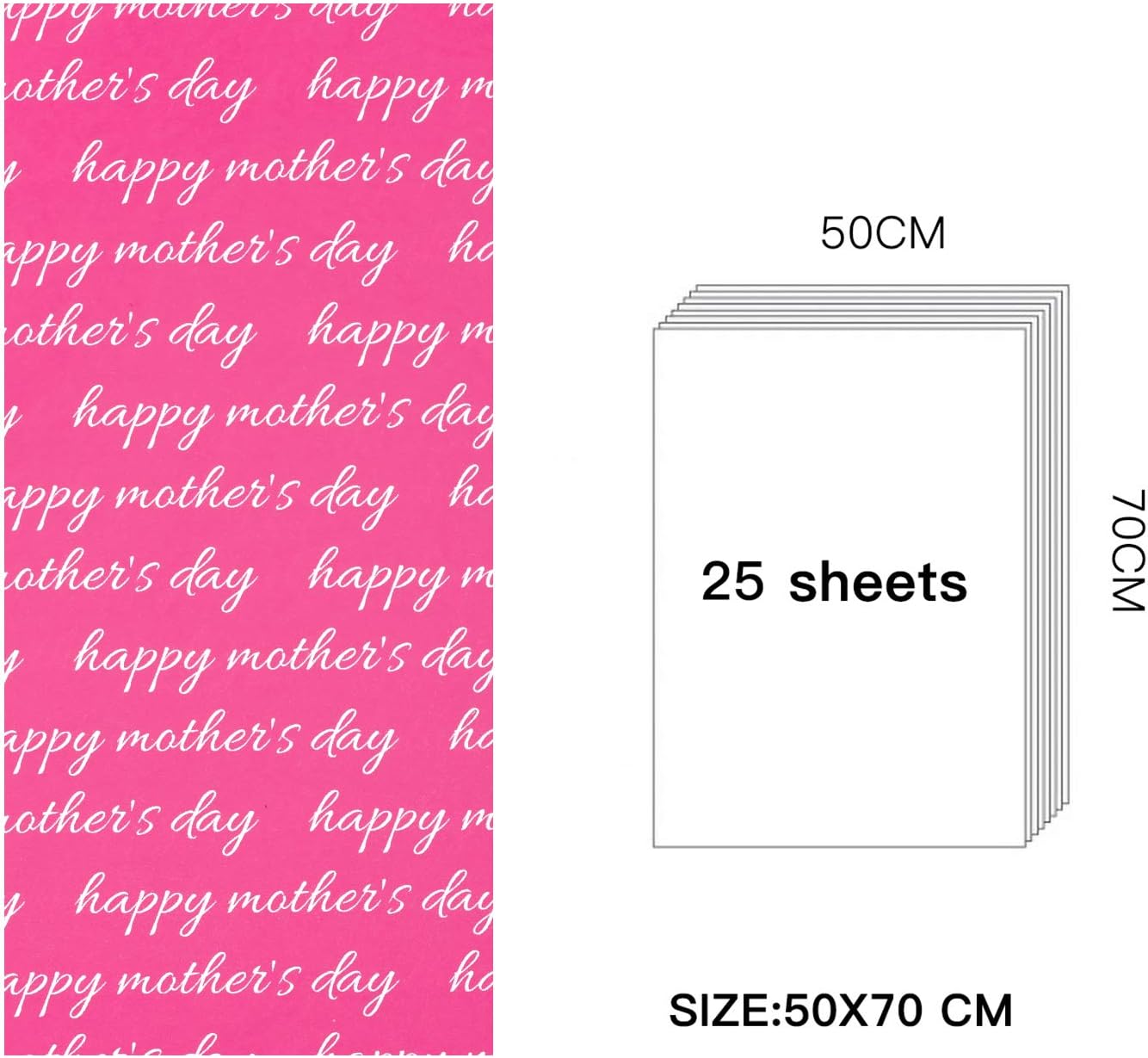 WRAPAHOLIC Gift Wrapping Tissue Paper - 25 Sheets 19.7x27.5 Inch Pink and White Happy Mother's Day Deisgn Gift Wrap Paper Bulk for Packing, DIY Crafts image 4