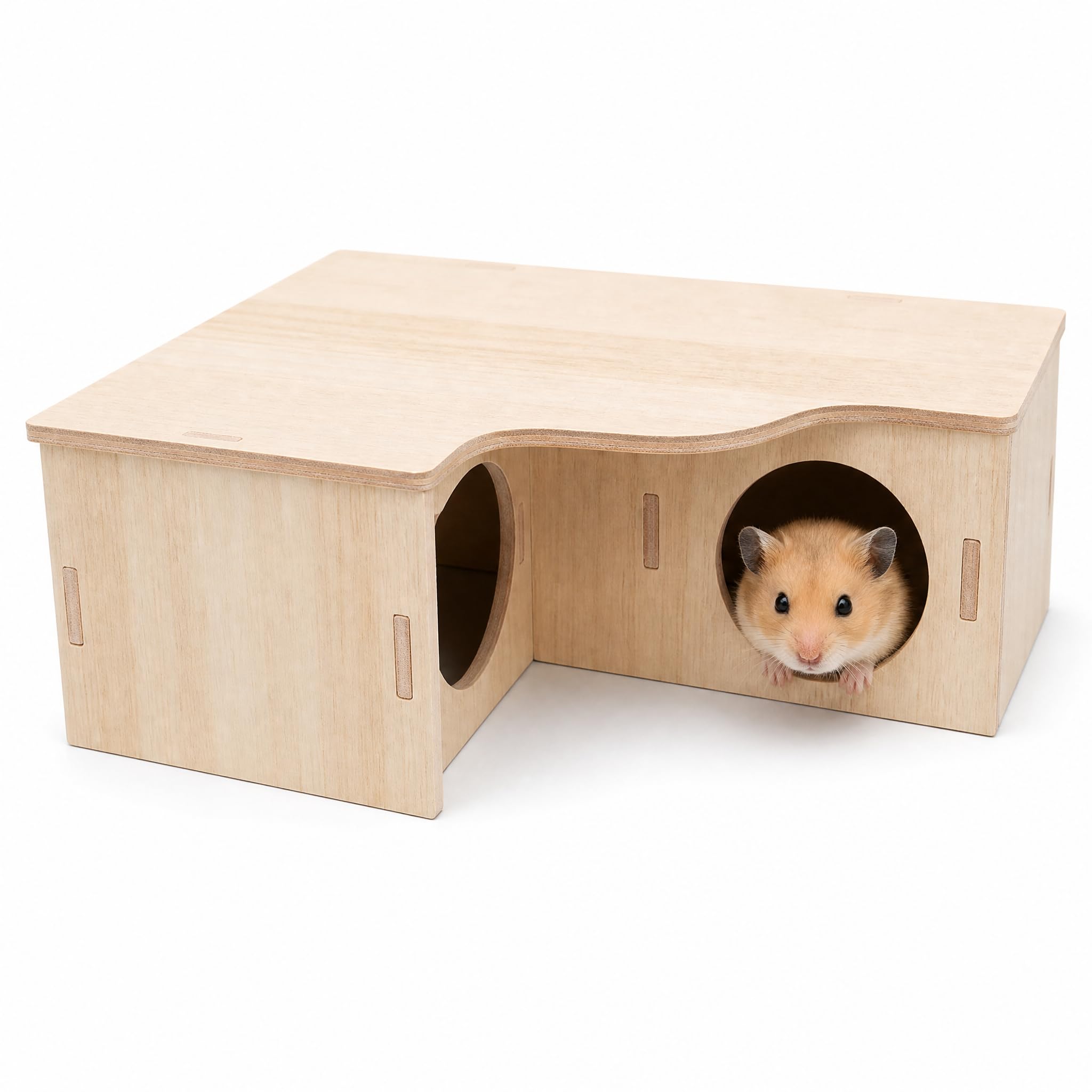 Hamster House Wooden Hideout 3 Chamber, Multi Chamber Hamster Hide with Platform, Wood Hamster Hide House, Hamster Multi Chamber Hide for Syrian Hamsters Gerbils Chinchilla Small Animal Cage